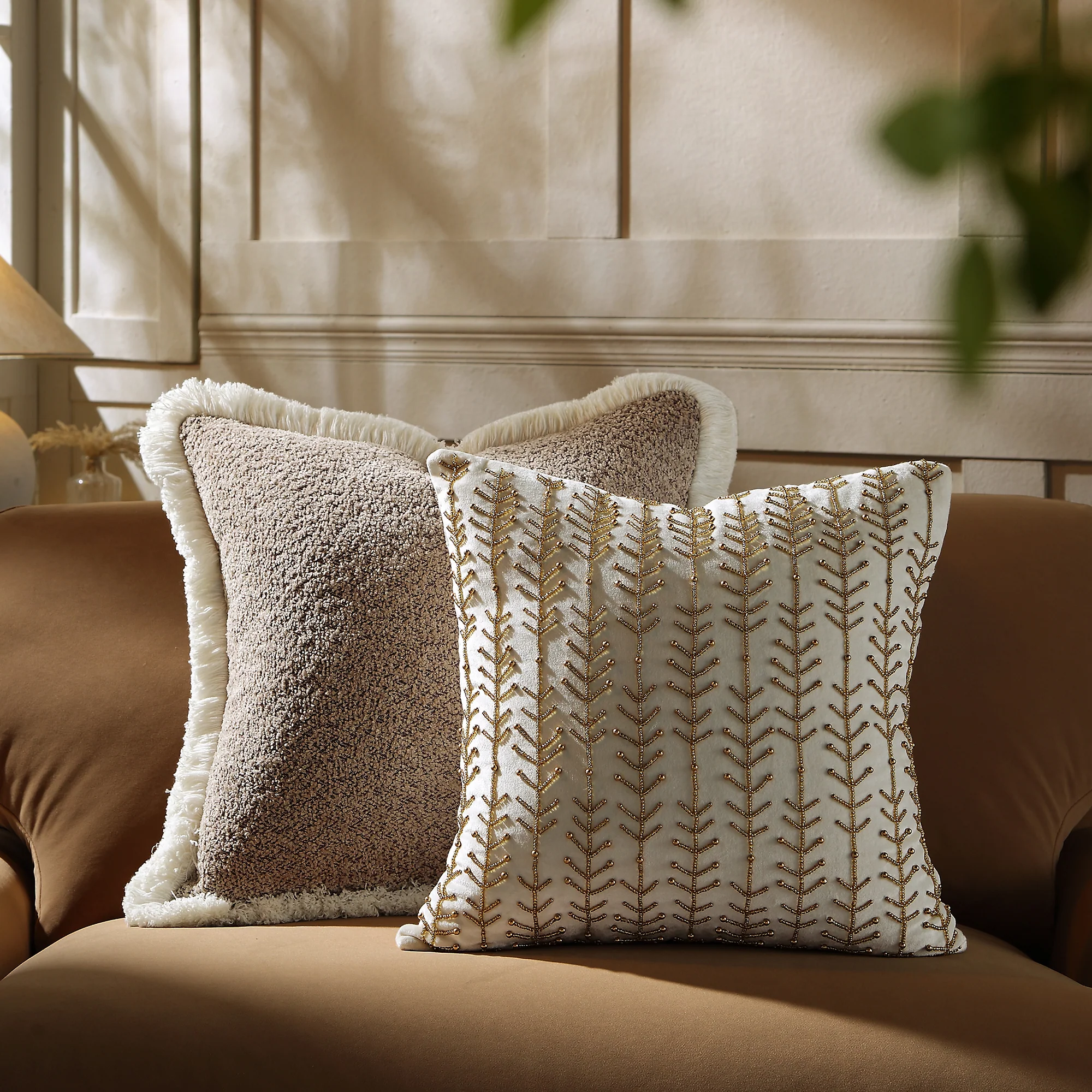 Luxe Collection Linear Stem Hand Beaded Velvet Cushion - Image 2