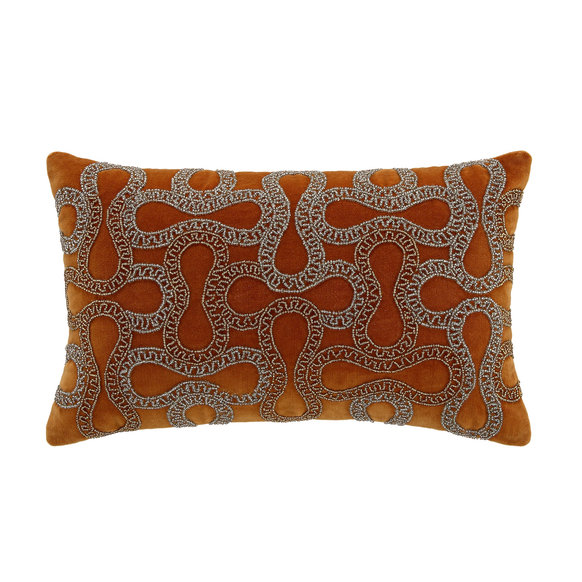 Luxe Collection Orla Hand Beaded Apricot Cotton Velvet Cushion - Image 3