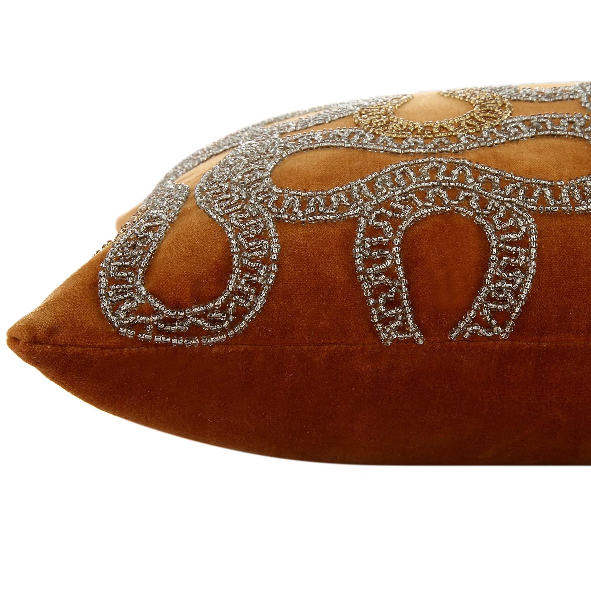Luxe Collection Orla Hand Beaded Apricot Cotton Velvet Cushion - Image 4