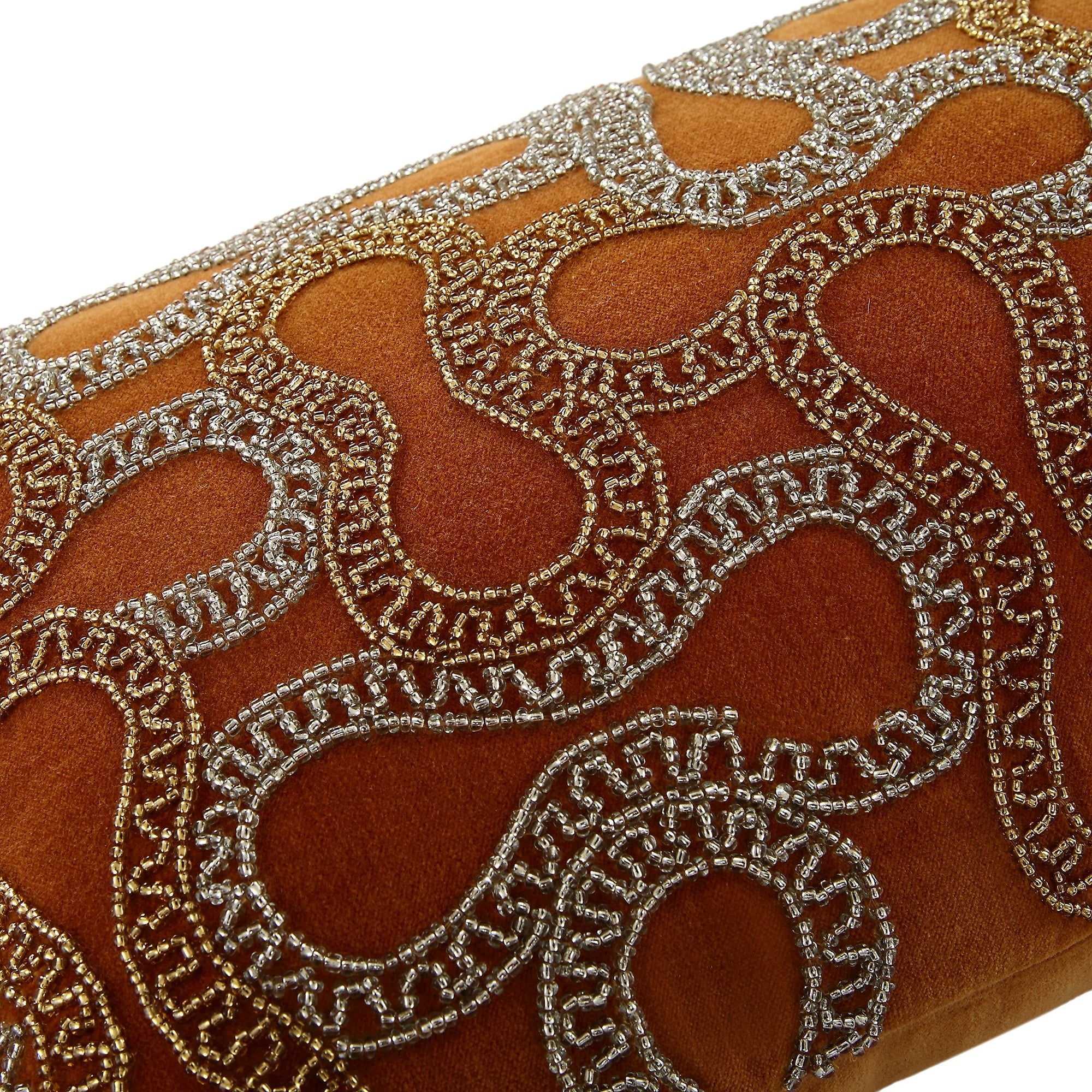Luxe Collection Orla Hand Beaded Apricot Cotton Velvet Cushion - Image 5
