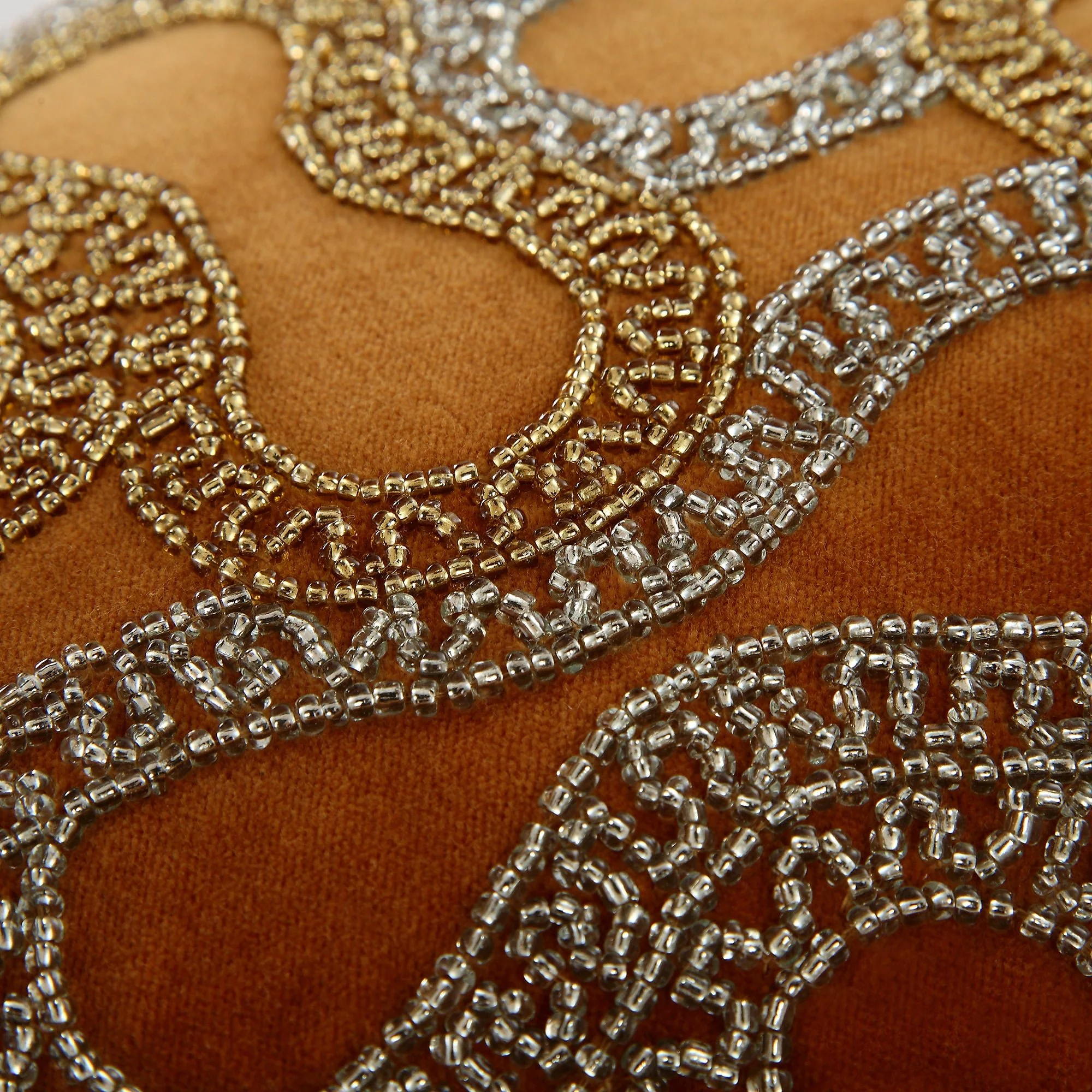 Luxe Collection Orla Hand Beaded Apricot Cotton Velvet Cushion - Image 6