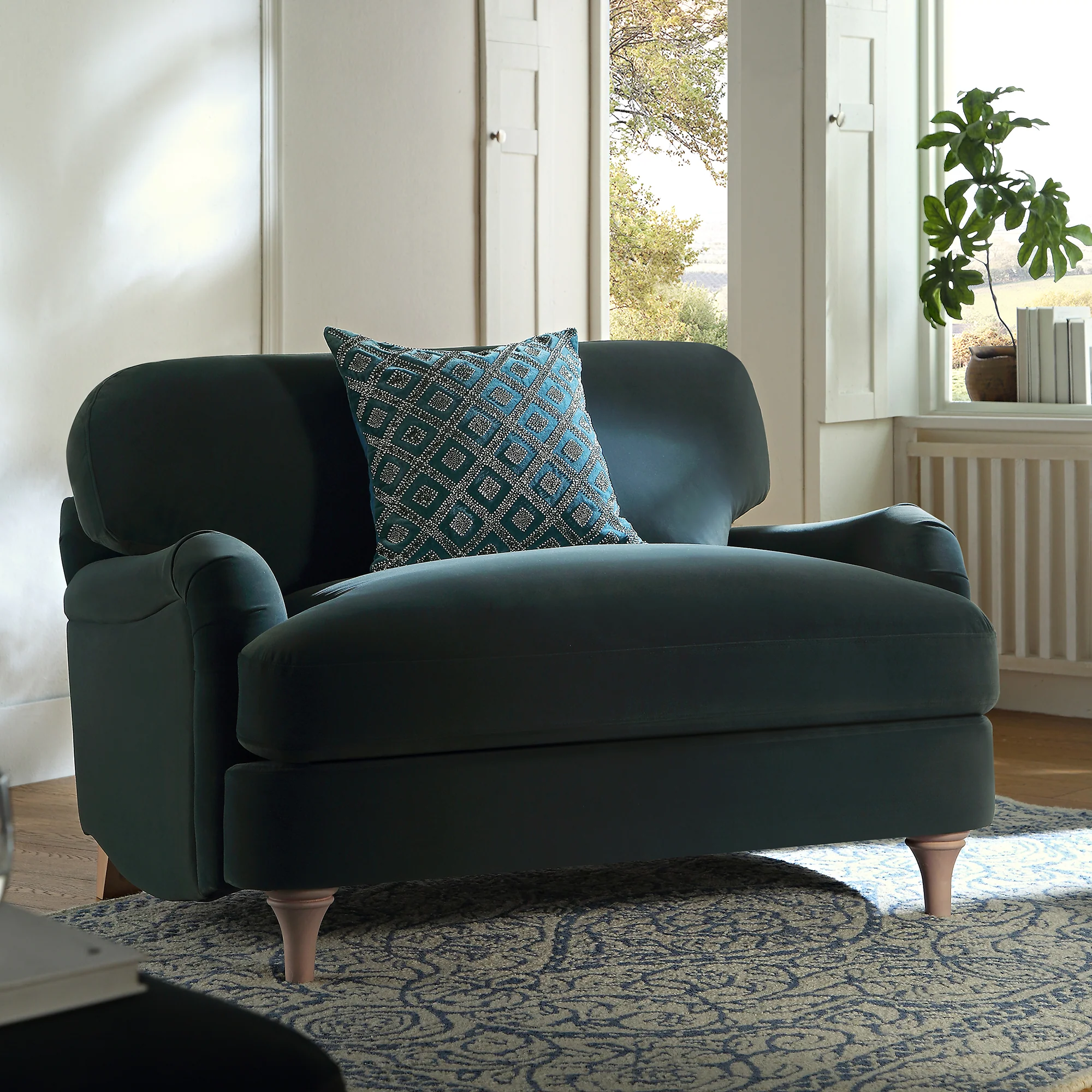 Luxe Collection Ottavia Beaded Teal Cotton Velvet Cushion - Image 2