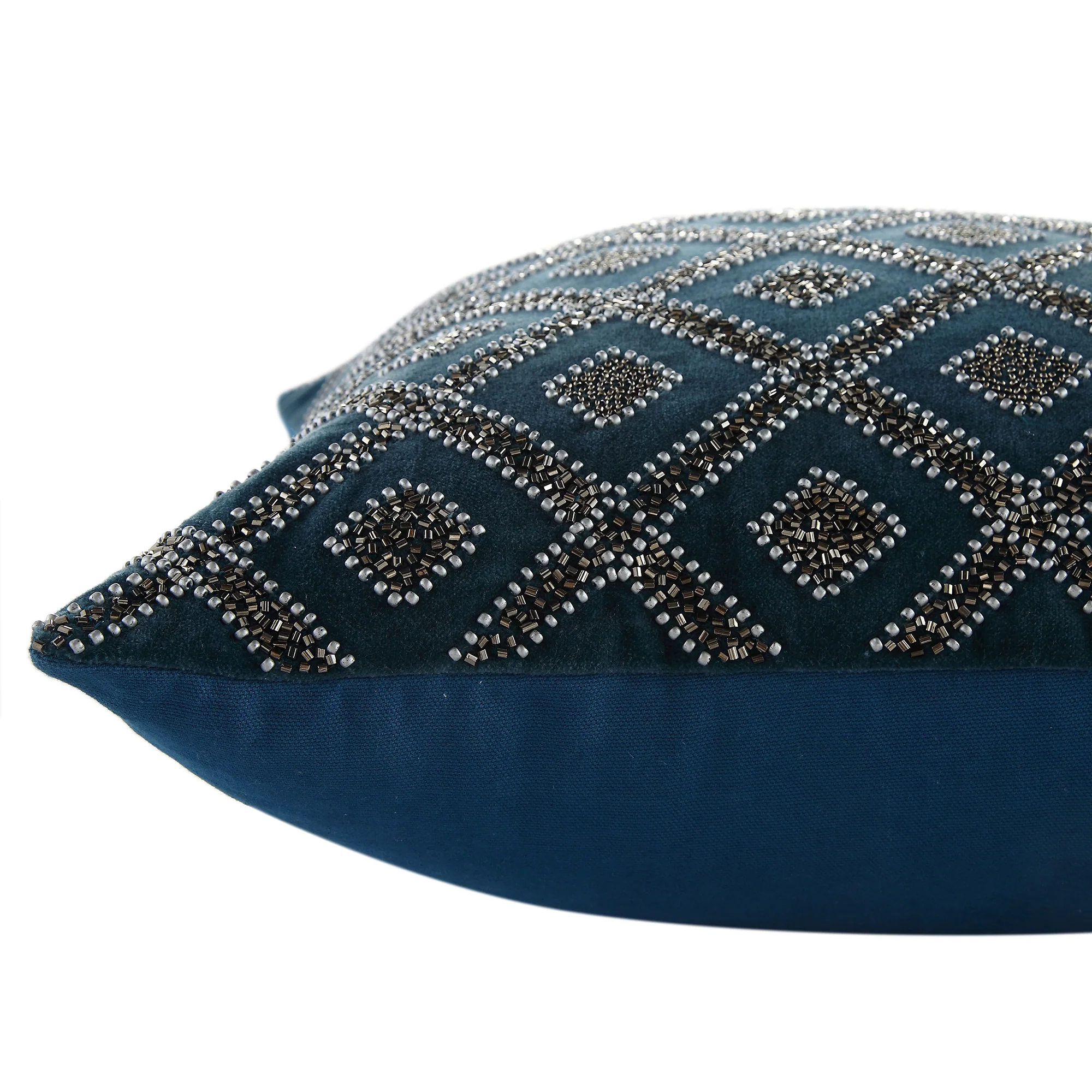 Luxe Collection Ottavia Beaded Teal Cotton Velvet Cushion - Image 3