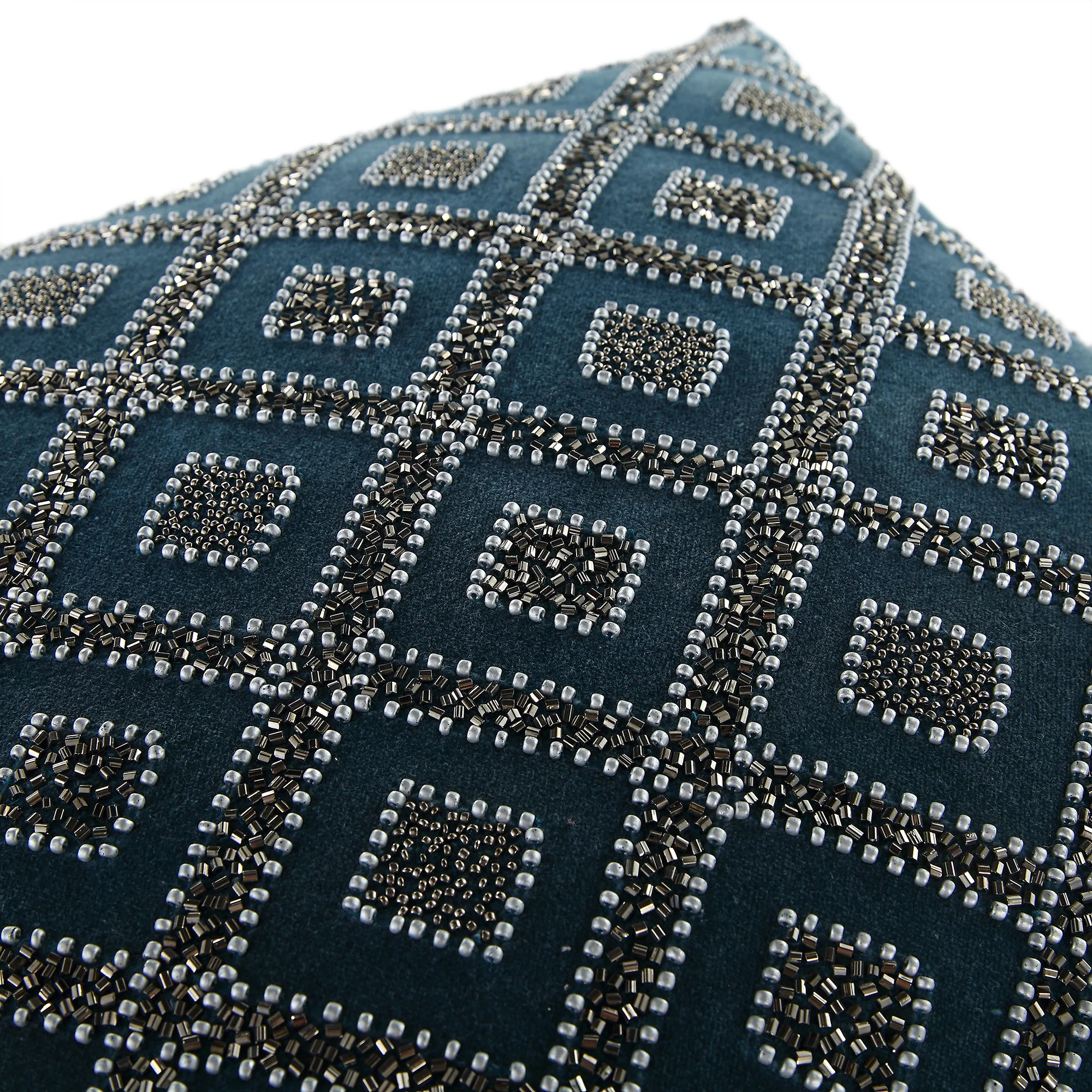Luxe Collection Ottavia Beaded Teal Cotton Velvet Cushion - Image 4