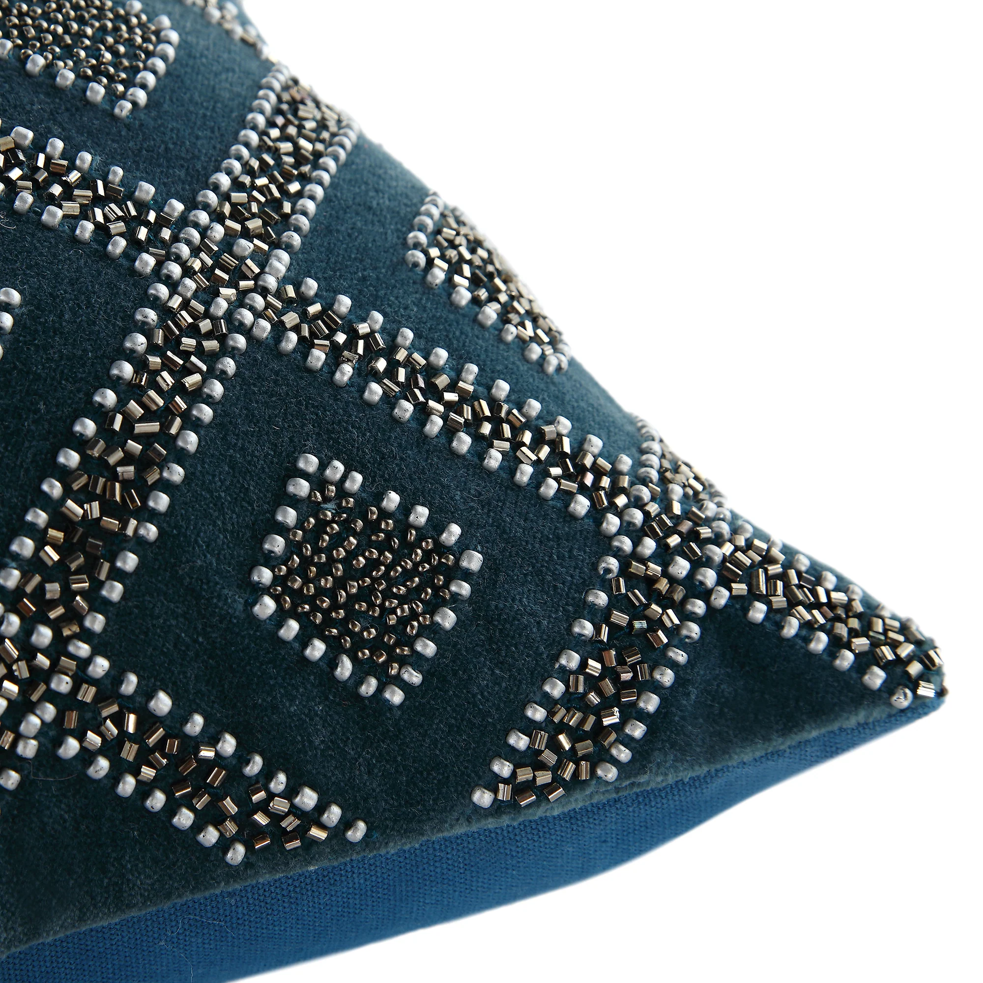 Luxe Collection Ottavia Beaded Teal Cotton Velvet Cushion - Image 7
