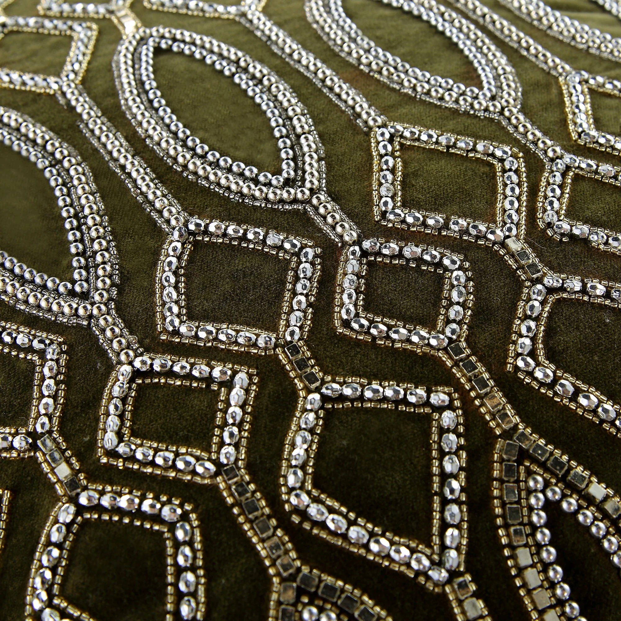 Luxe Collection Verona Beaded Moss Cotton Velvet Cushion - Image 5