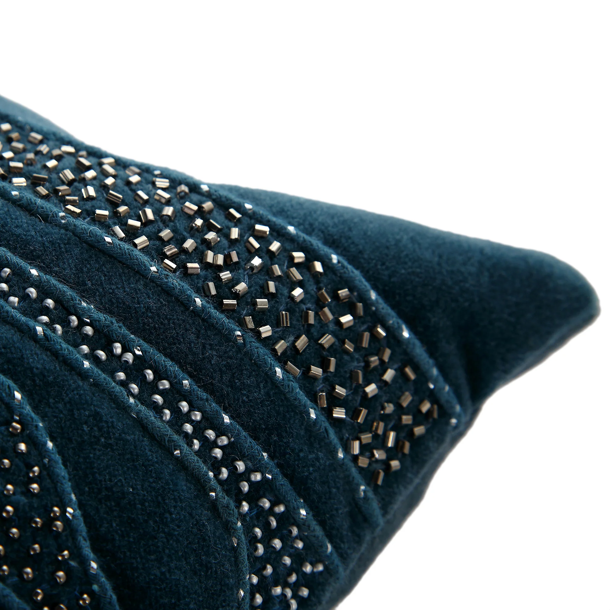 Luxe Collection Zita Beaded Teal Cotton Velvet Cushion - Image 5