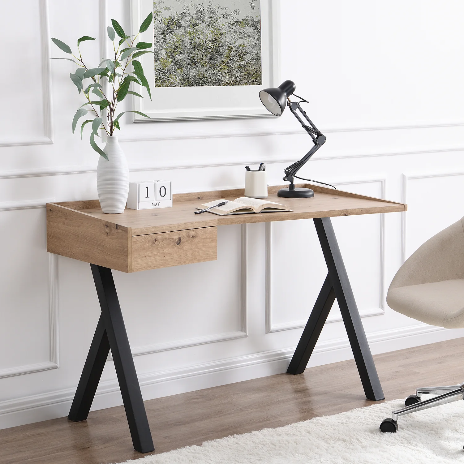 Lytton 1-Drawer Oak Effect Desk with Angled Desk Top - Image 2