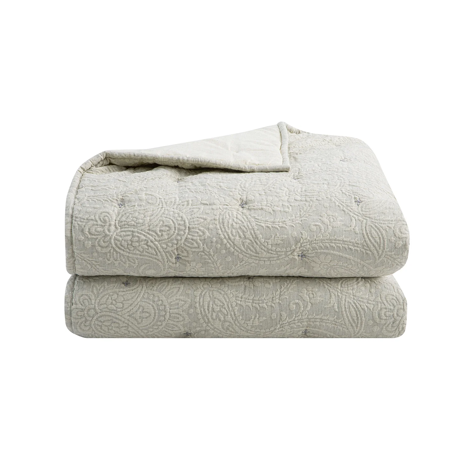 Madeleine Grey Paisley Jacquard Quilted Cotton Bedspread - Image 2
