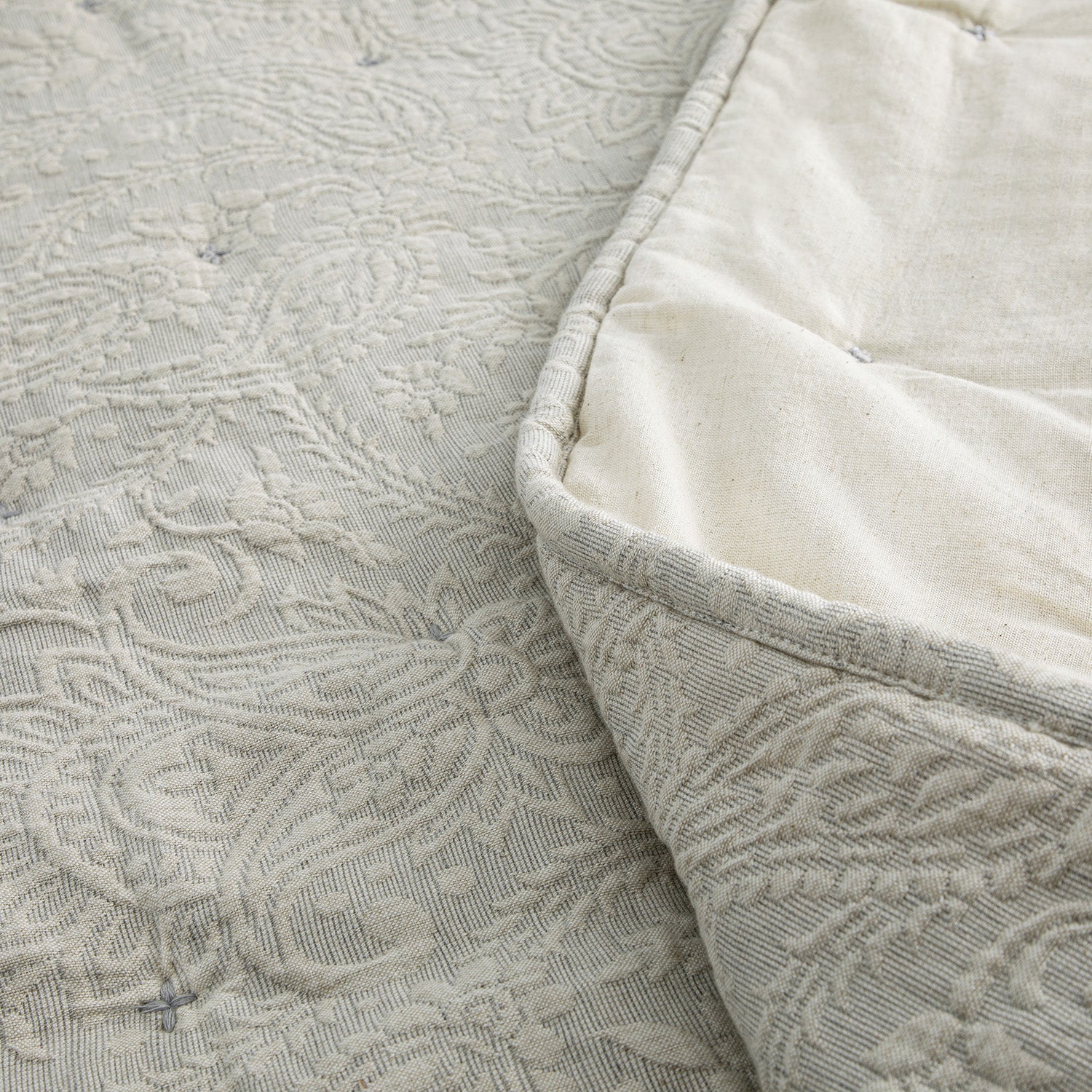 Madeleine Grey Paisley Jacquard Quilted Cotton Bedspread - Image 3