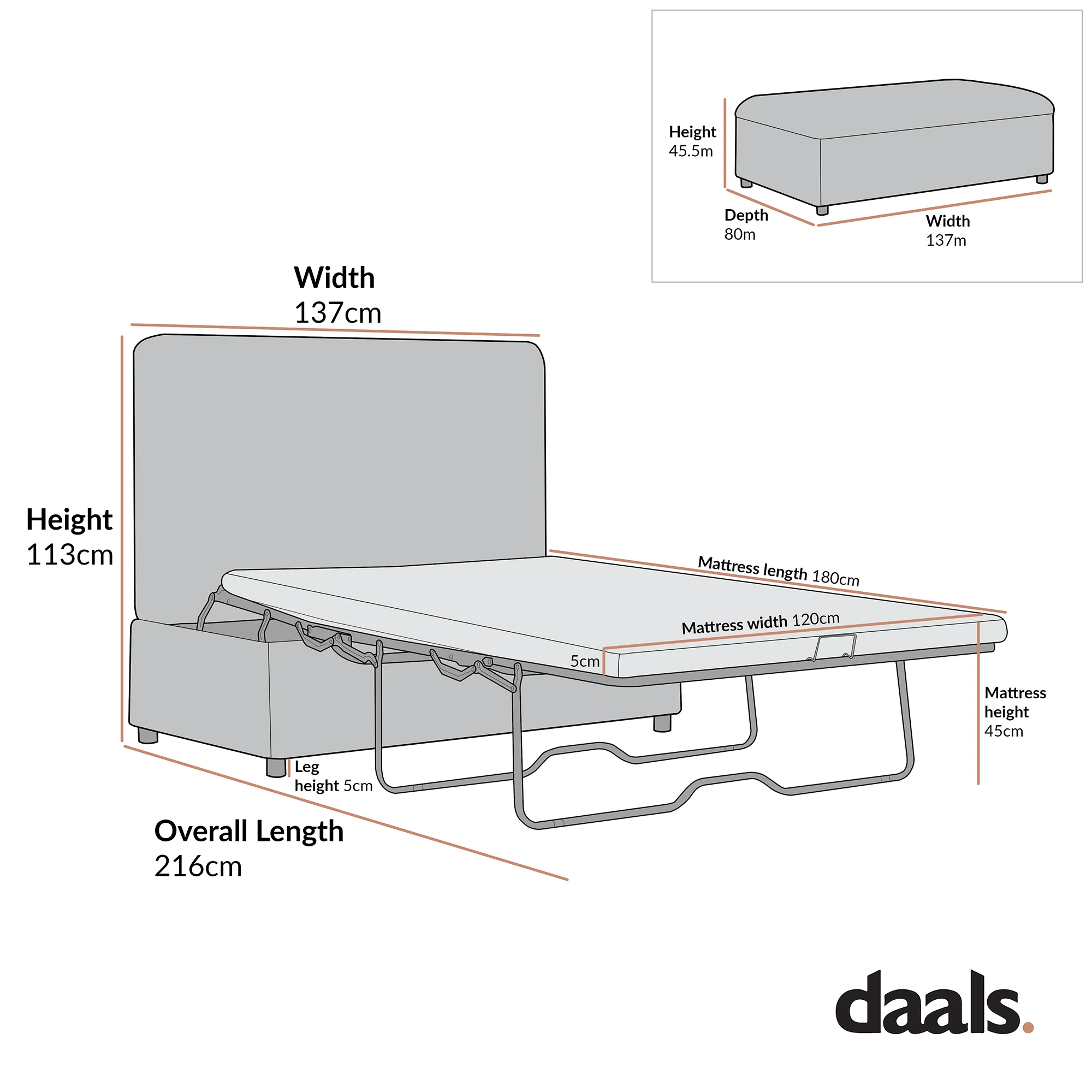 Magda Fold-Out Small Double Bed in an Ottoman, Mist Grey Boucle - Image 4