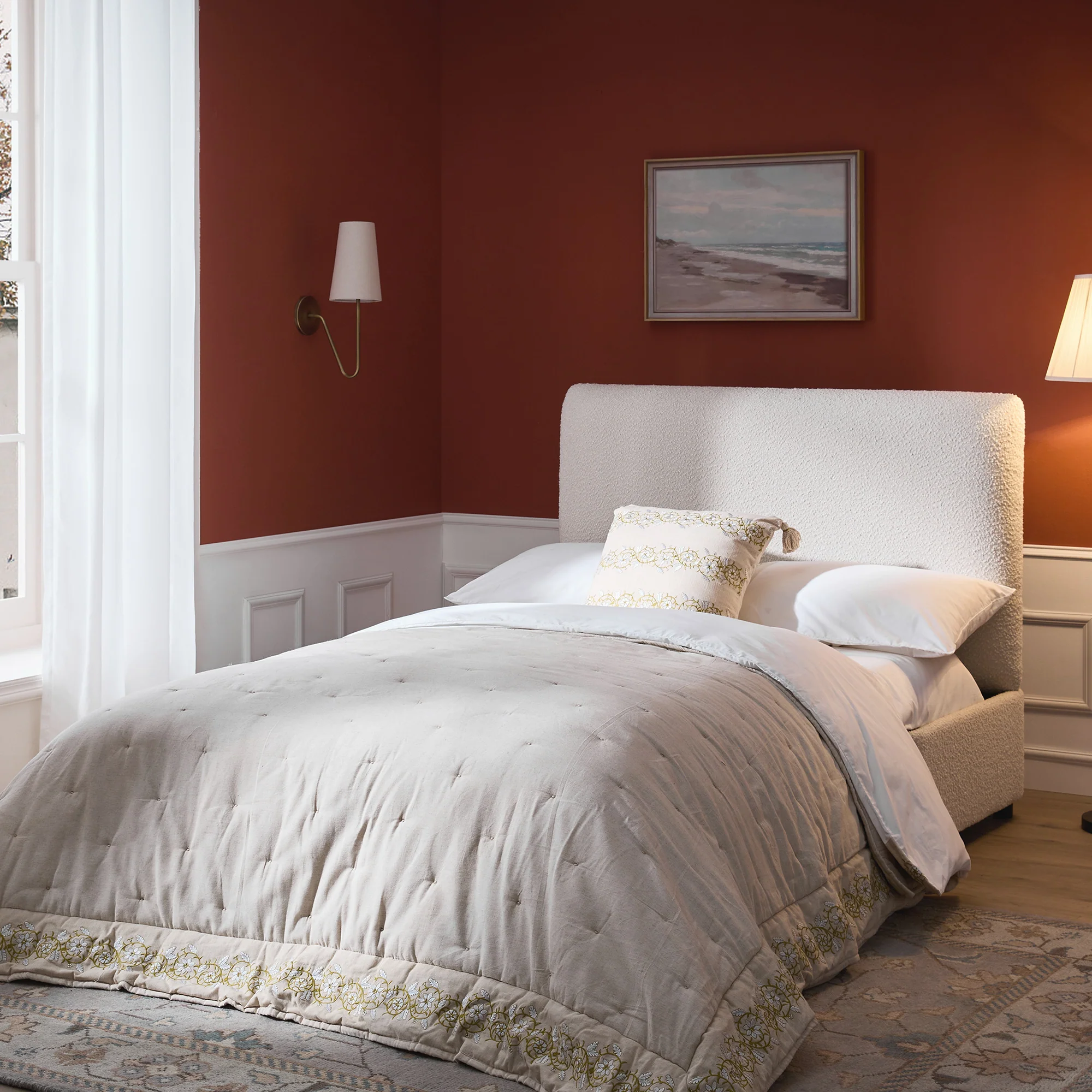 Magda Fold-Out Small Double Bed in an Ottoman, Beige Boucle - Image 2