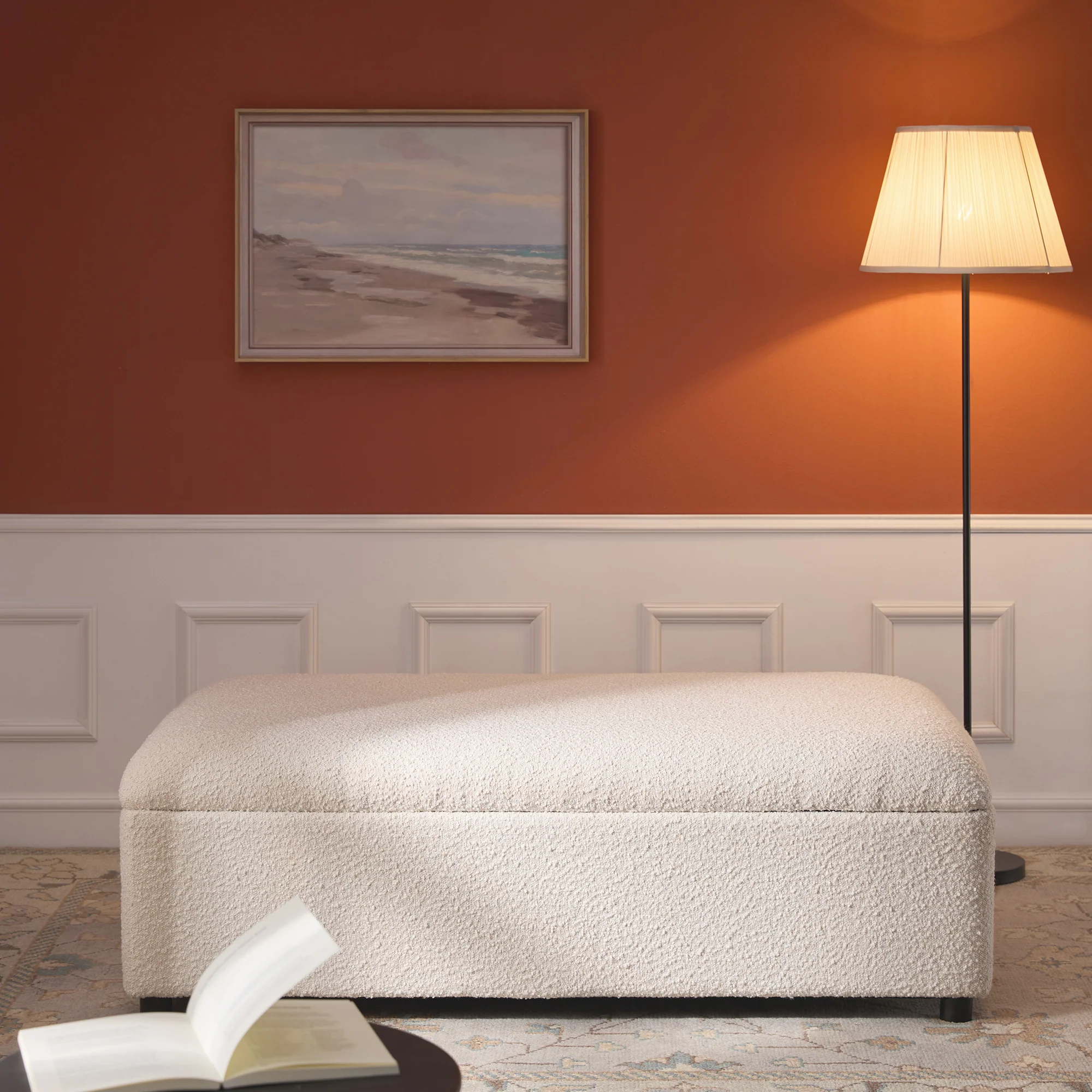 Magda Fold-Out Small Double Bed in an Ottoman, Beige Boucle - Image 3