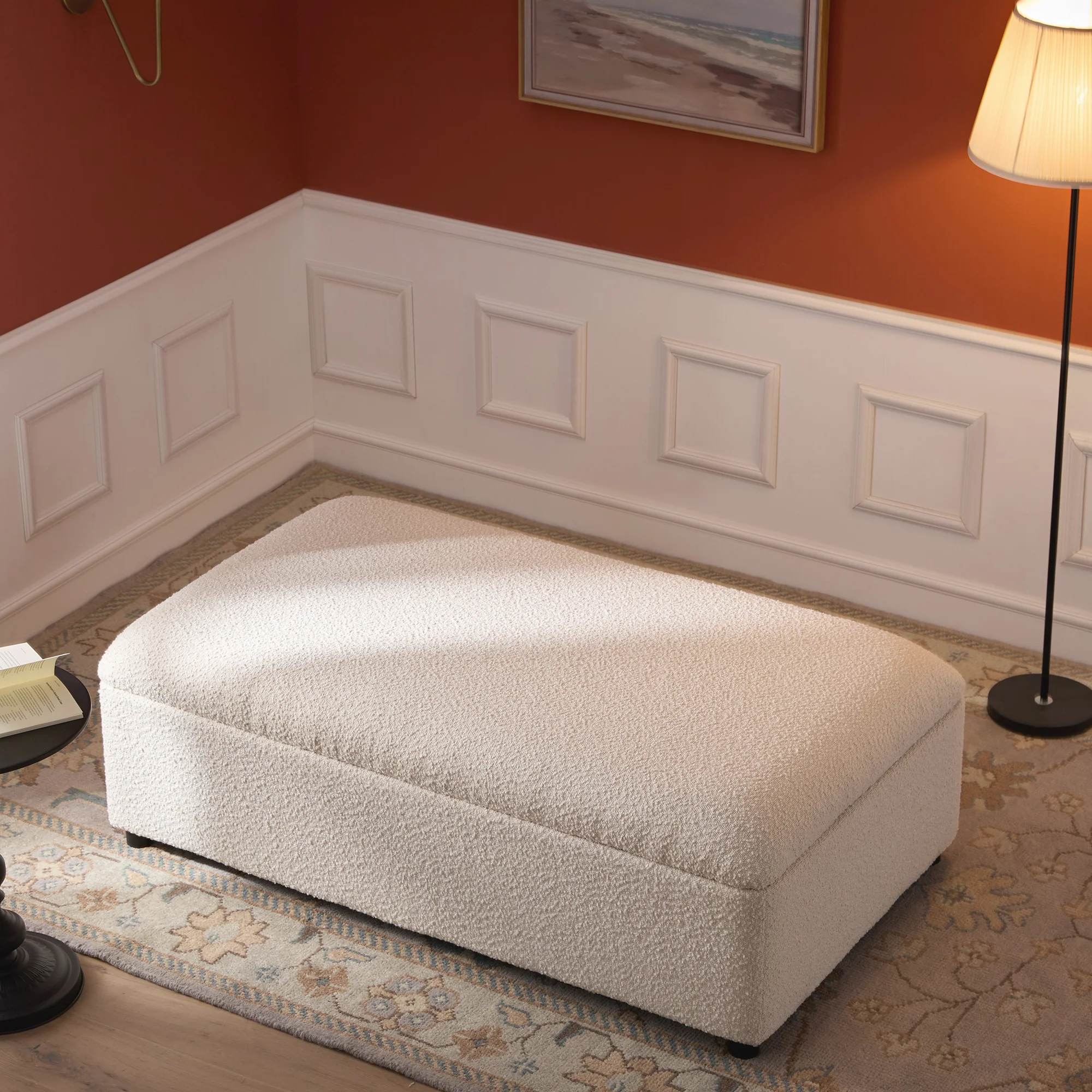 Magda Fold-Out Small Double Bed in an Ottoman, Beige Boucle - Image 5
