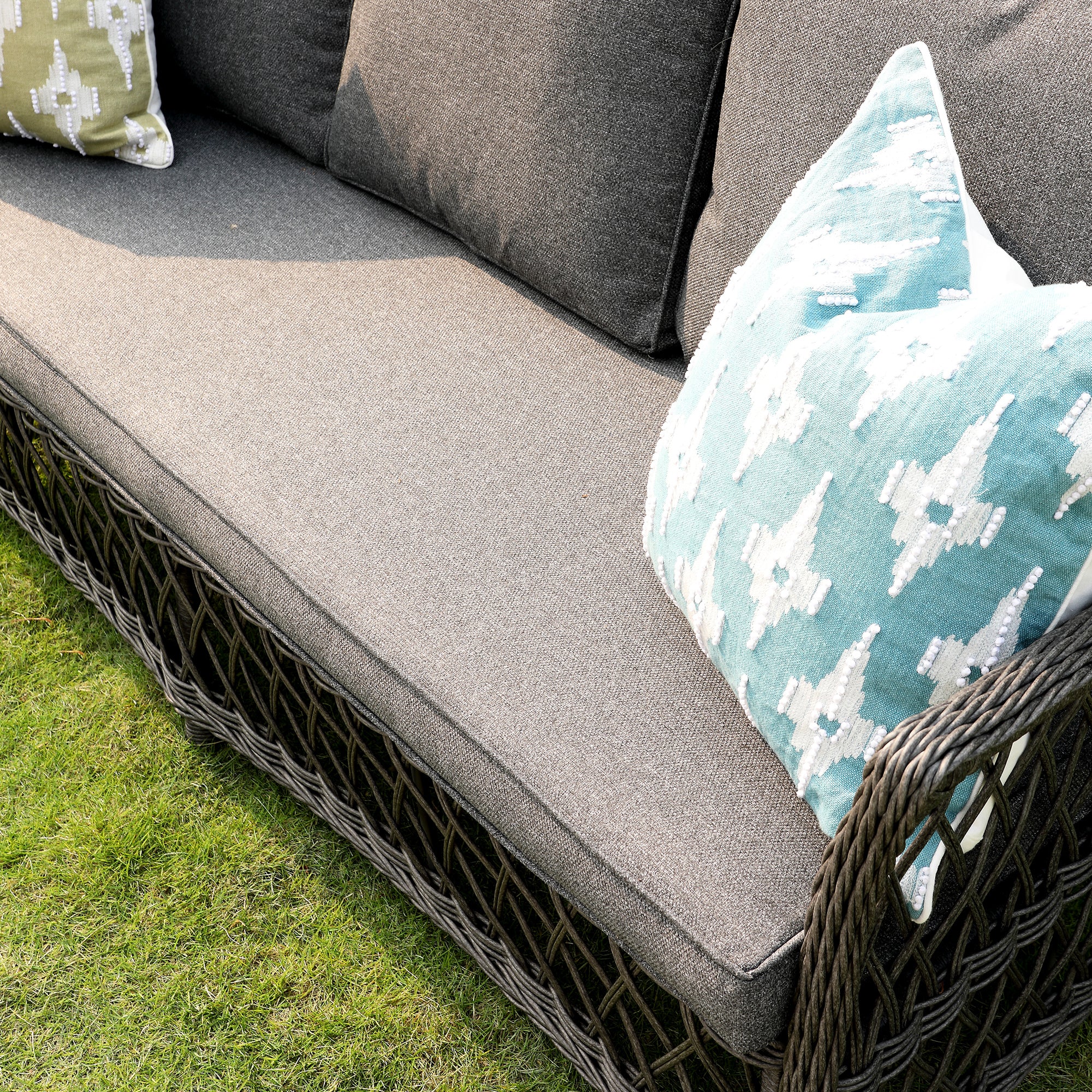 Mahika Ikat Blue French Knot Linen Cushion - Image 2