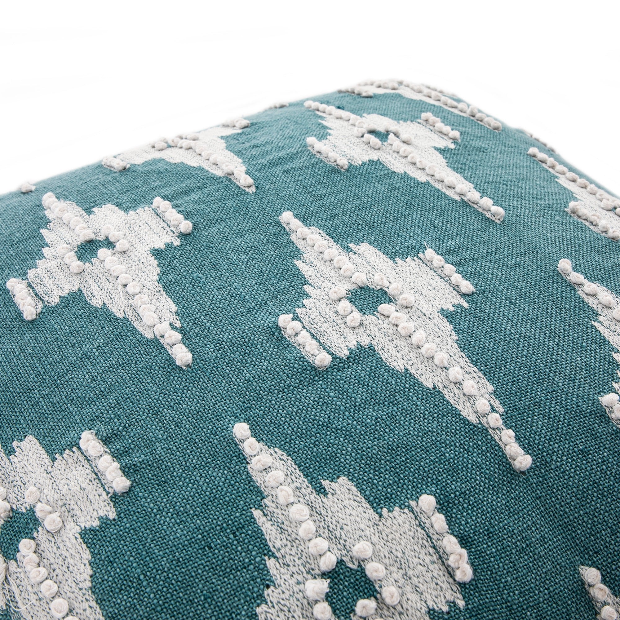 Mahika Ikat Blue French Knot Linen Cushion - Image 3