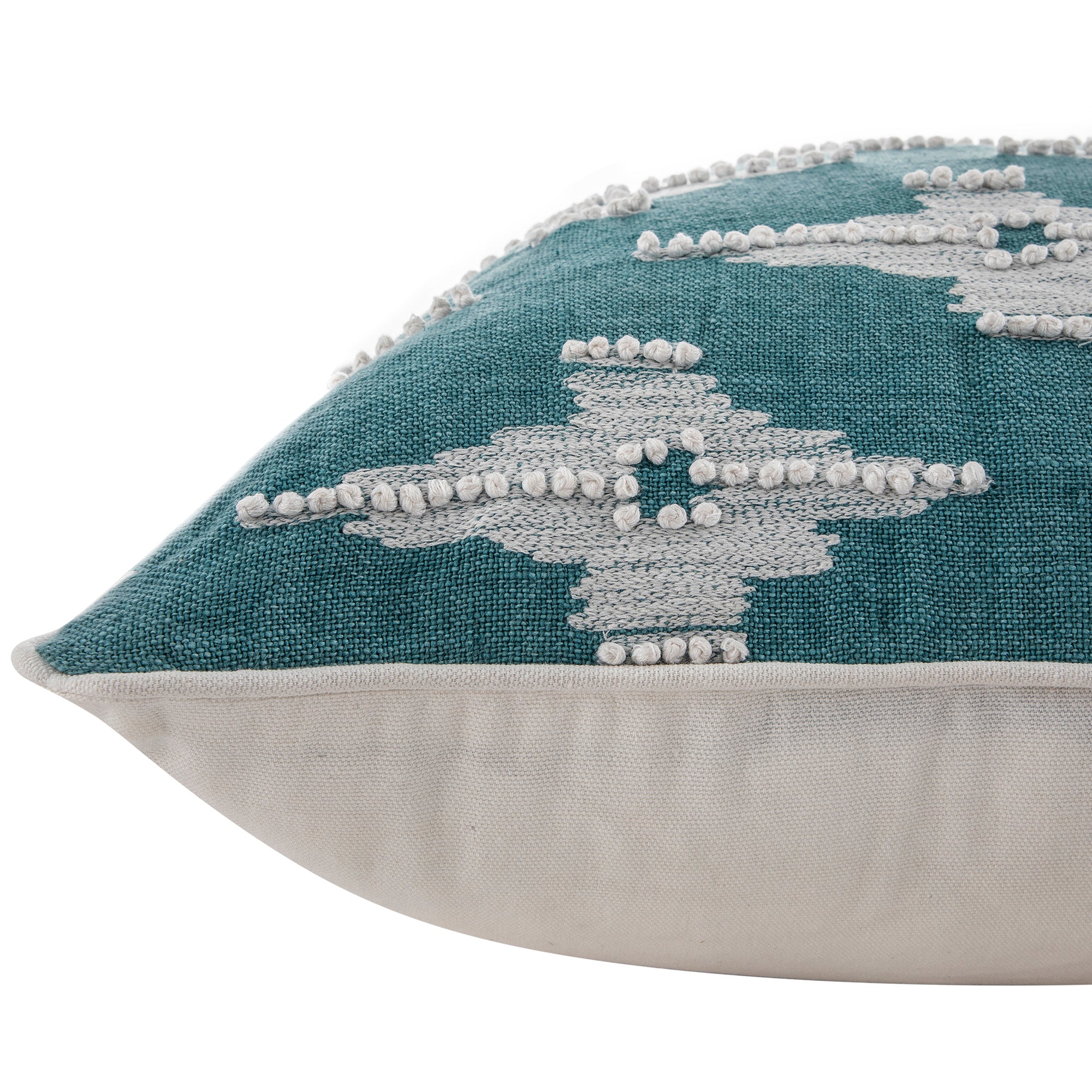 Mahika Ikat Blue French Knot Linen Cushion - Image 5