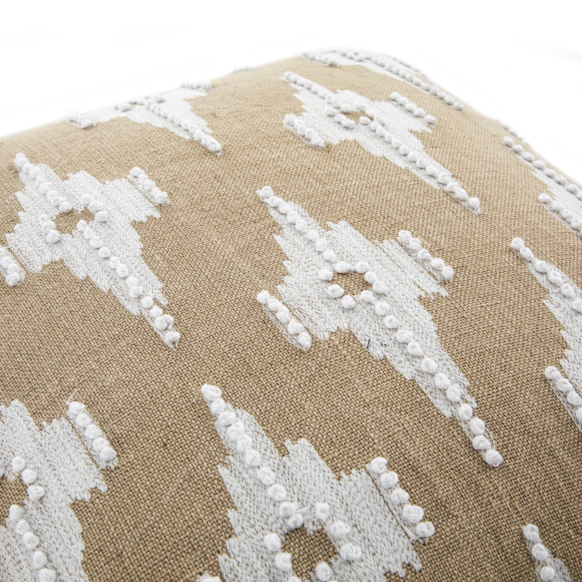 Mahika Ikat Dark Beige French Knot Linen Cushion - Image 4