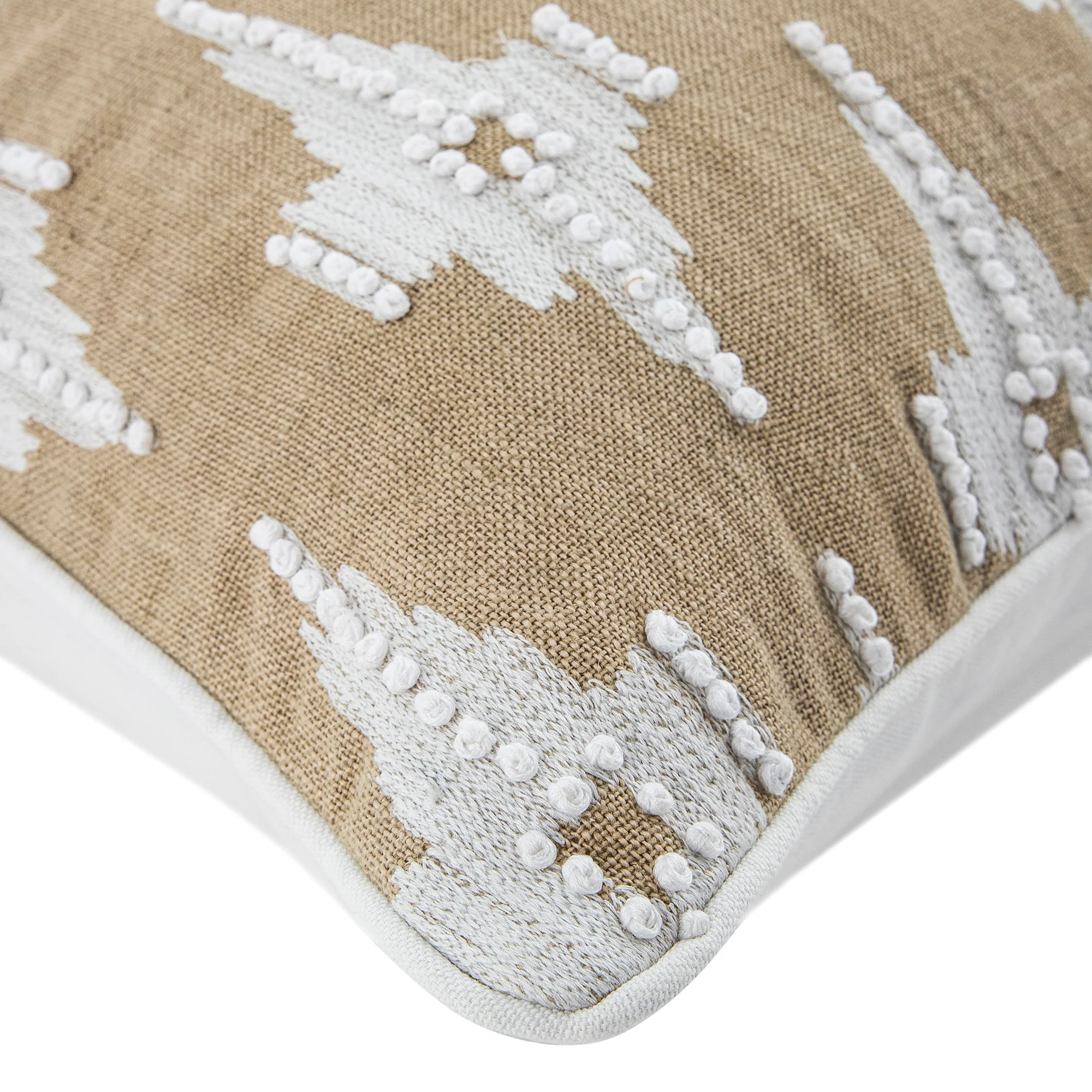 Mahika Ikat Dark Beige French Knot Linen Cushion - Image 6