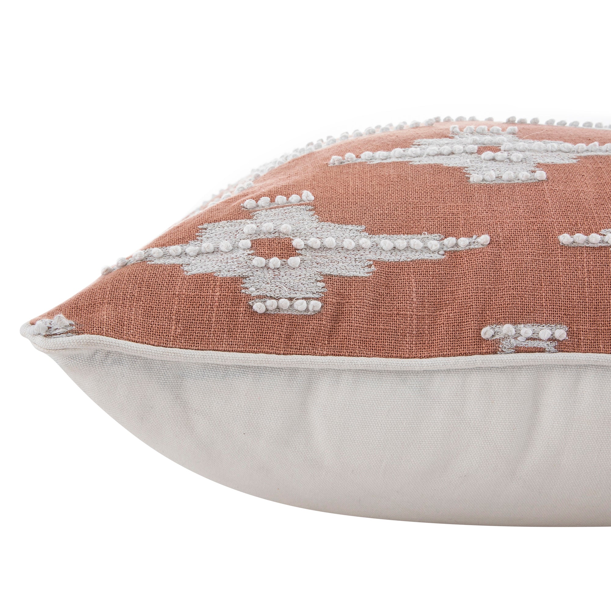 Mahika Ikat Pink French Knot Linen Cushion - Image 4