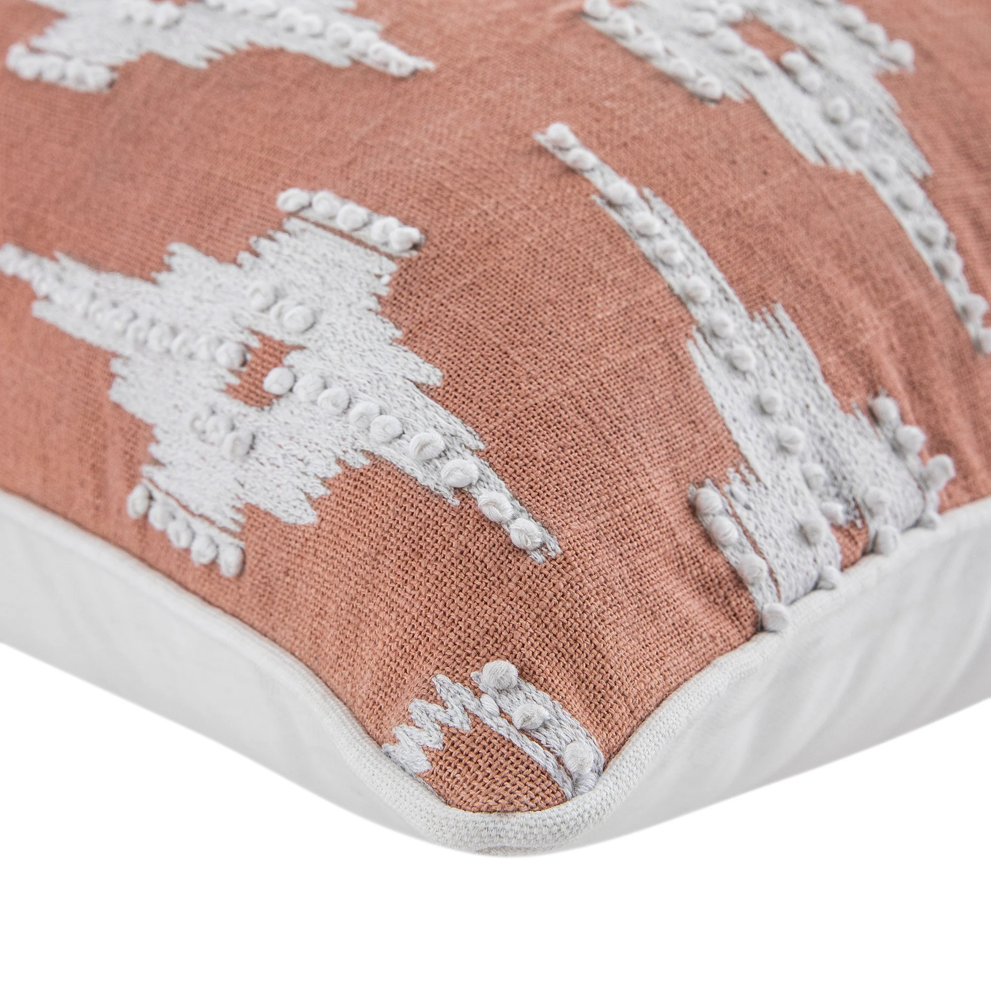 Mahika Ikat Pink French Knot Linen Cushion - Image 5