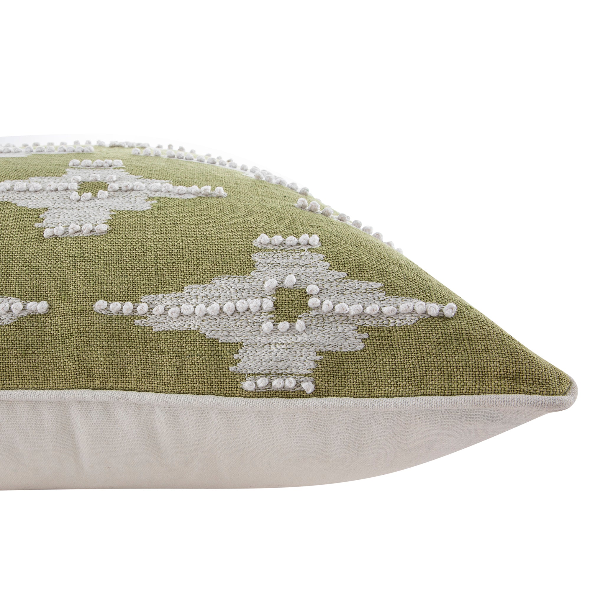 Mahika Ikat Sage Green French Knot Linen Cushion - Image 5