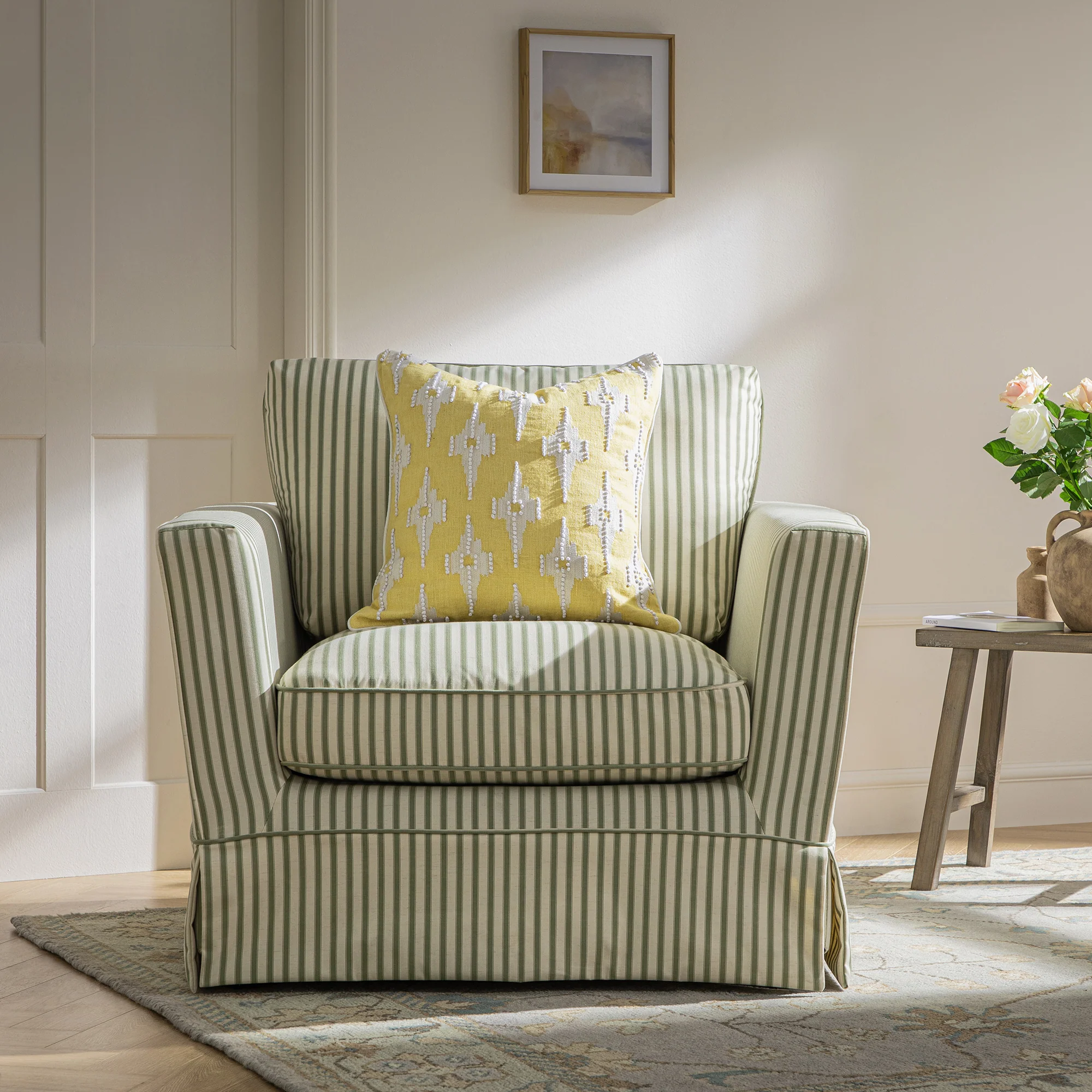 Mahika Ikat Yellow French Knot Linen Cushion - Image 2