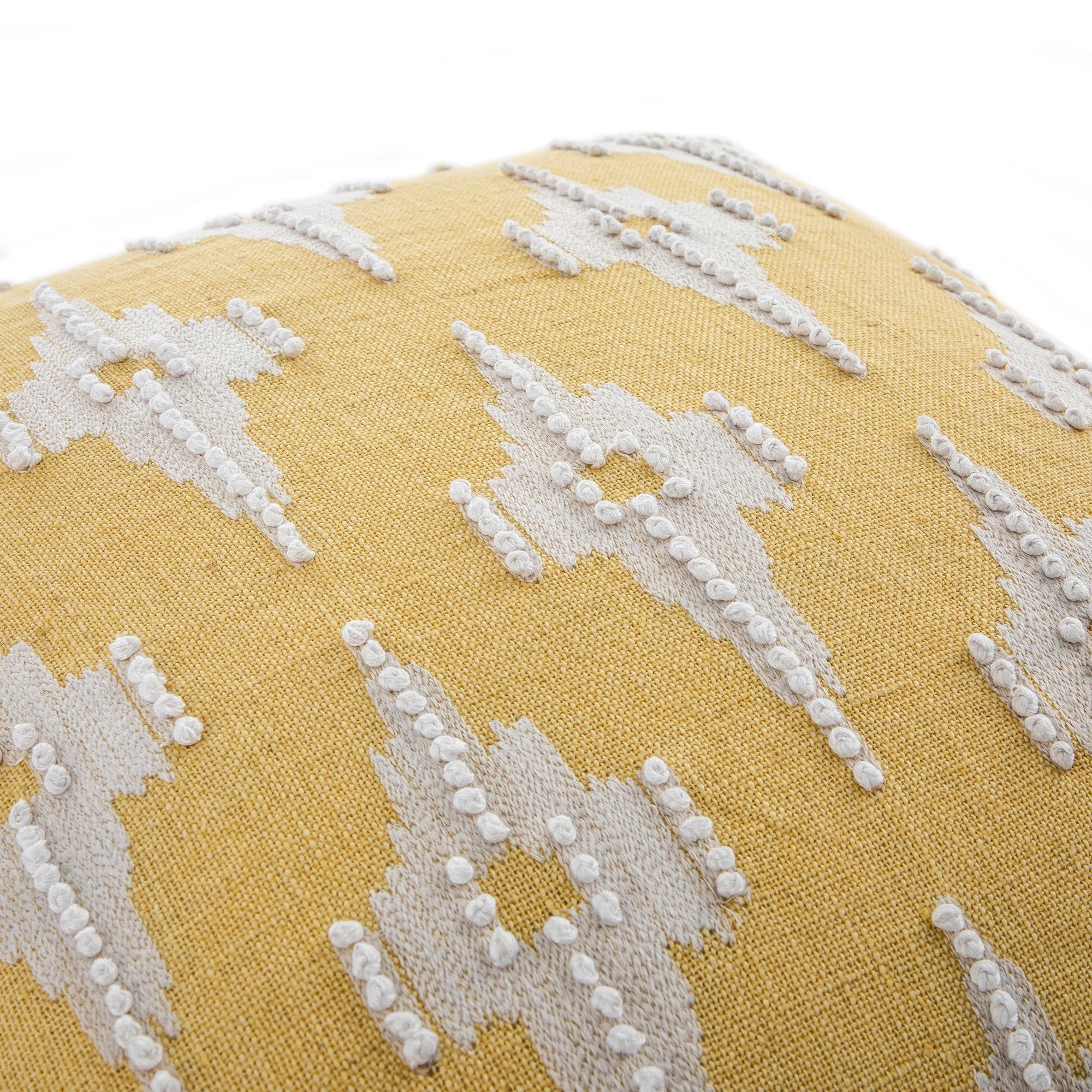 Mahika Ikat Yellow French Knot Linen Cushion - Image 7