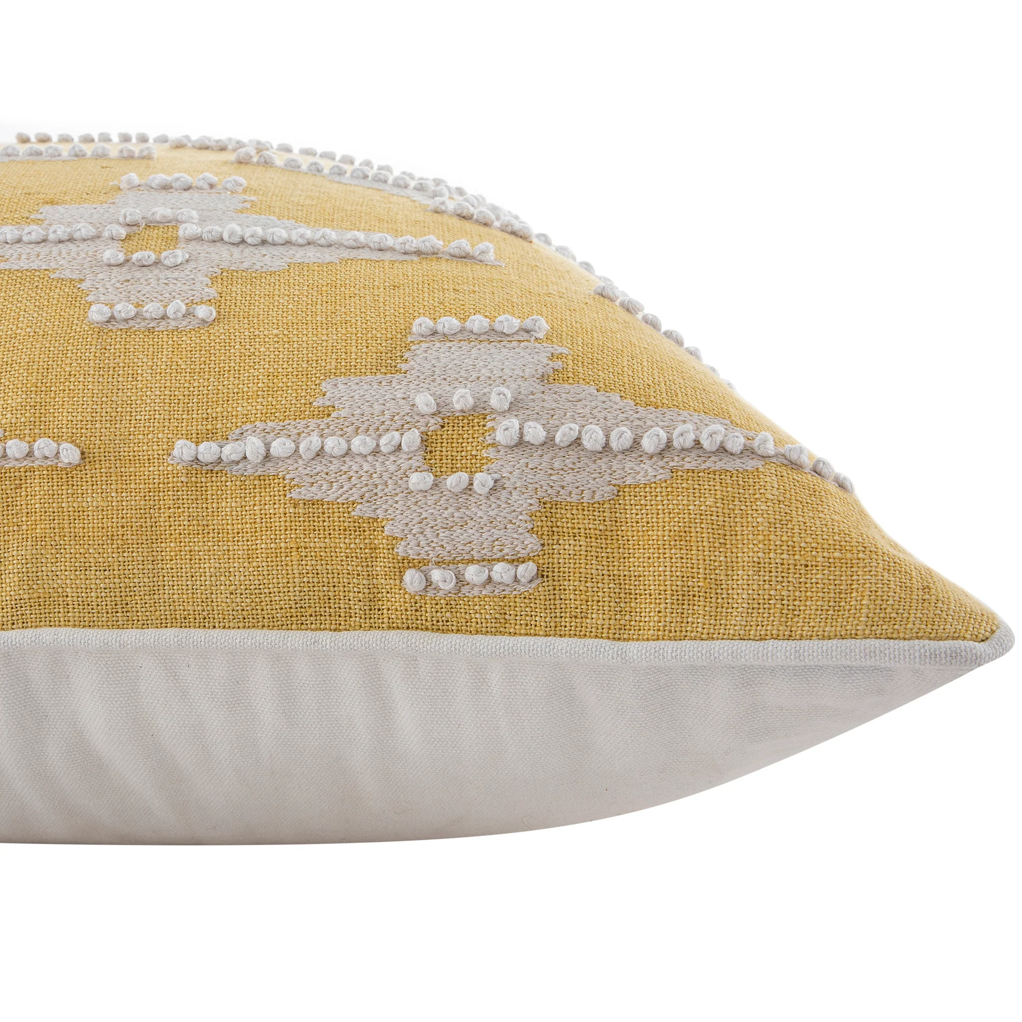 Mahika Ikat Yellow French Knot Linen Cushion - Image 8