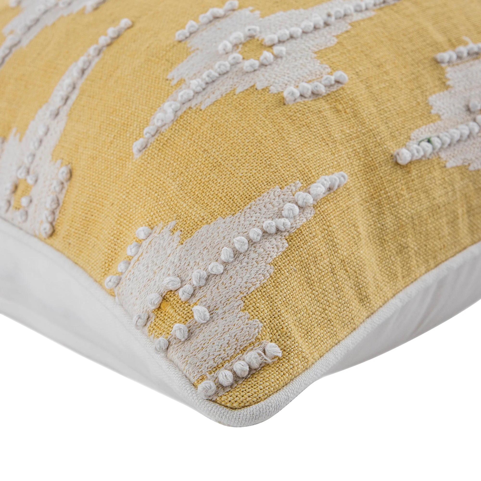 Mahika Ikat Yellow French Knot Linen Cushion - Image 9