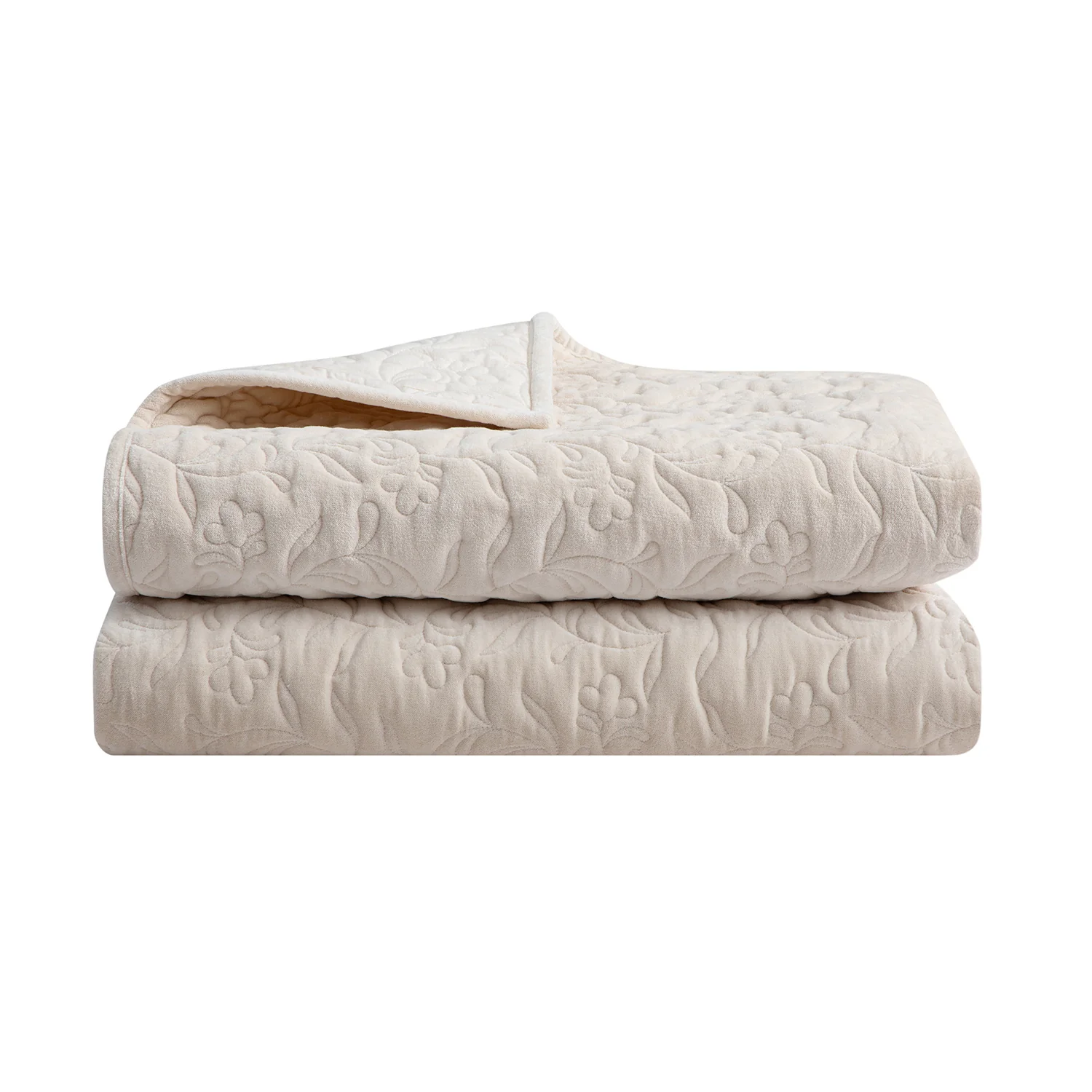 Maison Cream Floral Quilted Cotton Velvet Bedspread - Image 2