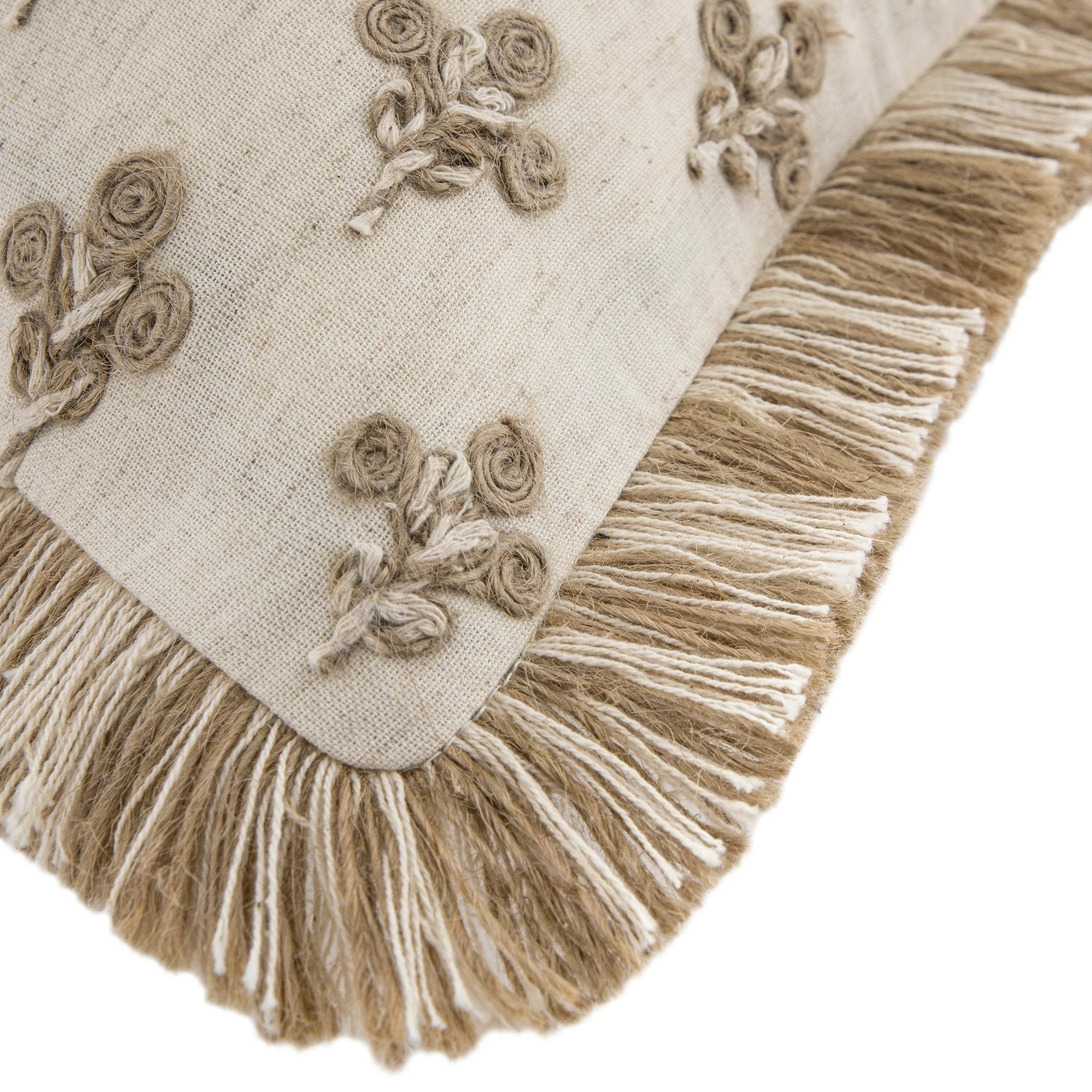 Maison Neutral Betsy Jute Floral Fringed Cushion - Image 8