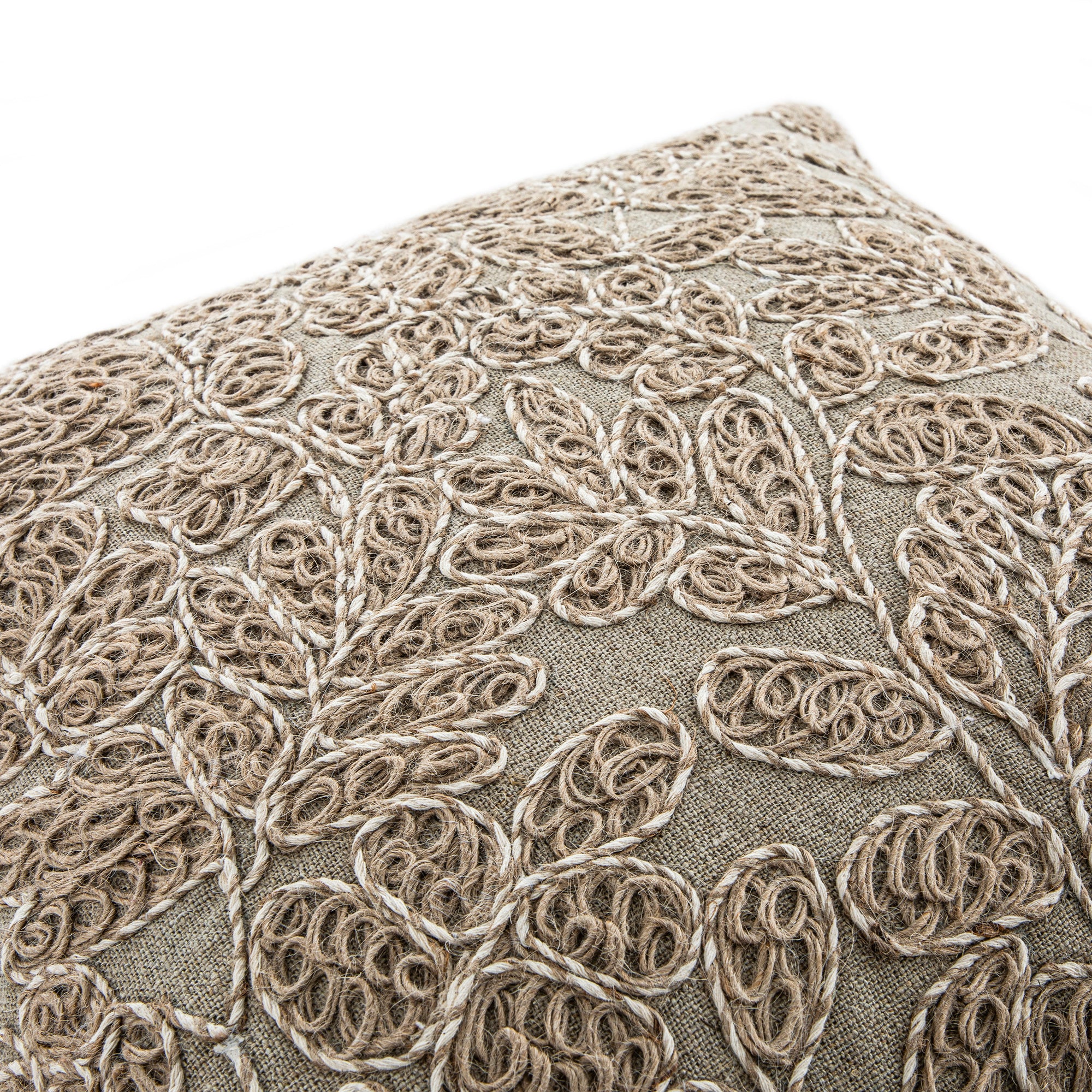 Maison Neutral Giselle Linen Embroidered Cushion - Image 2