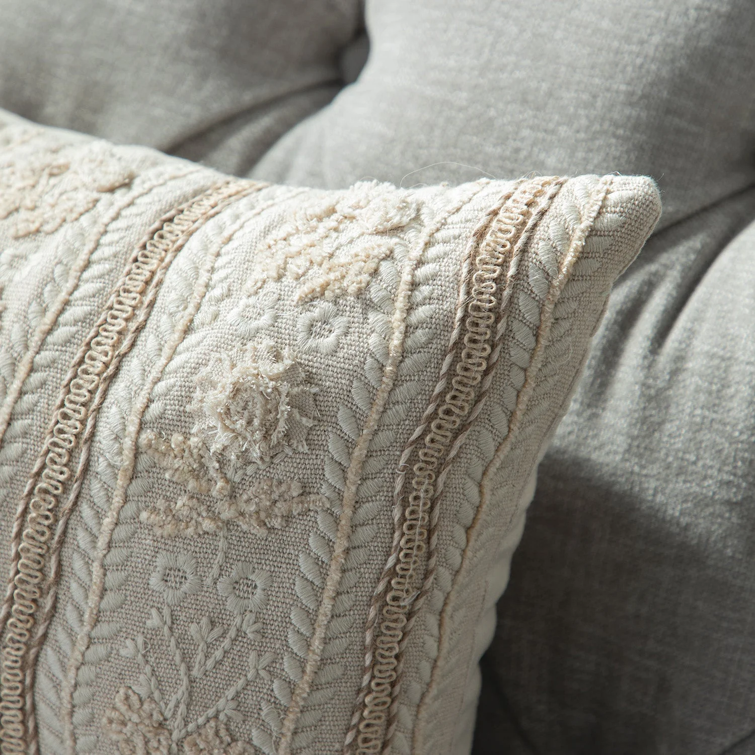 Maison Neutral Sophia Jute Lace Embroidered Cushion - Image 4