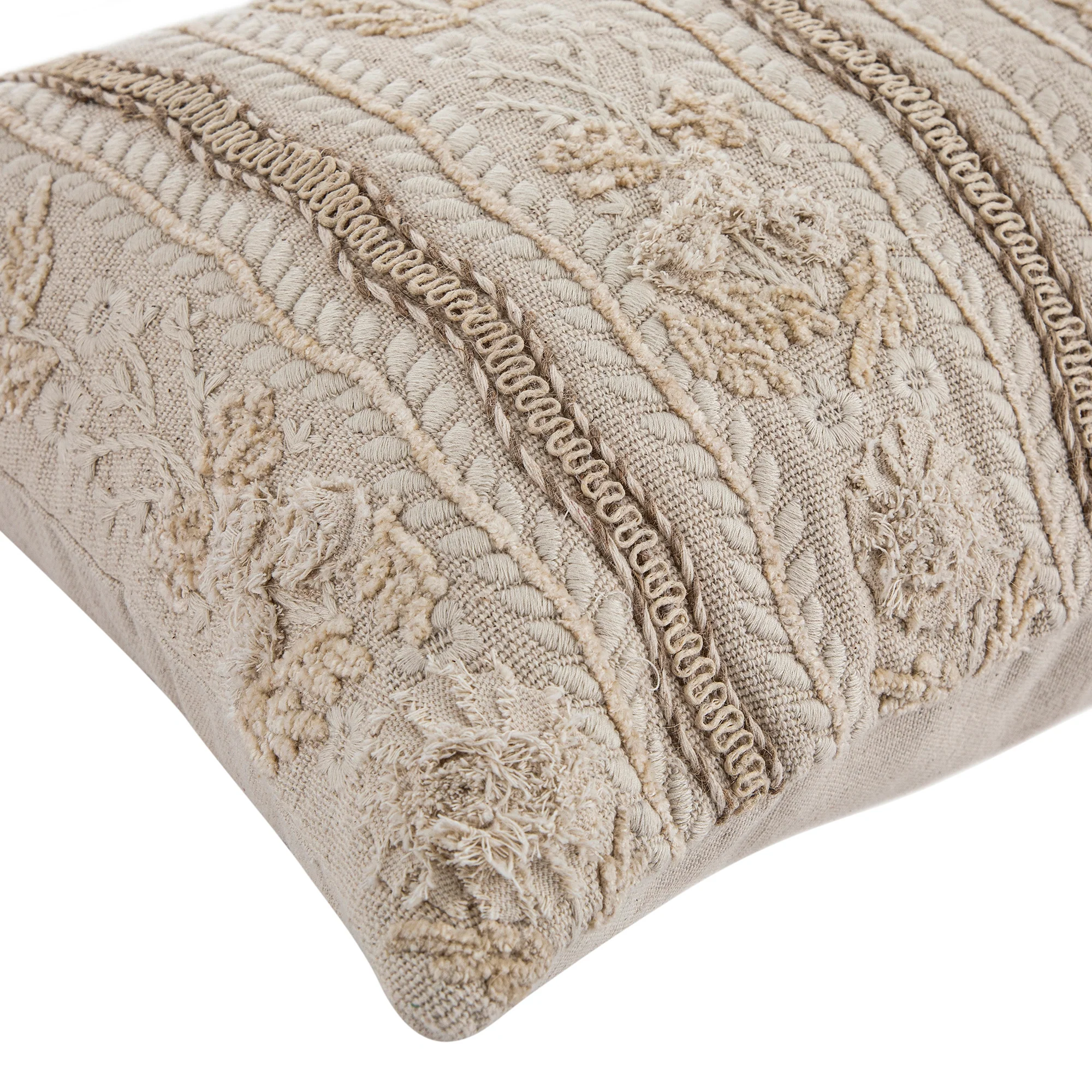 Maison Neutral Sophia Jute Lace Embroidered Cushion - Image 7