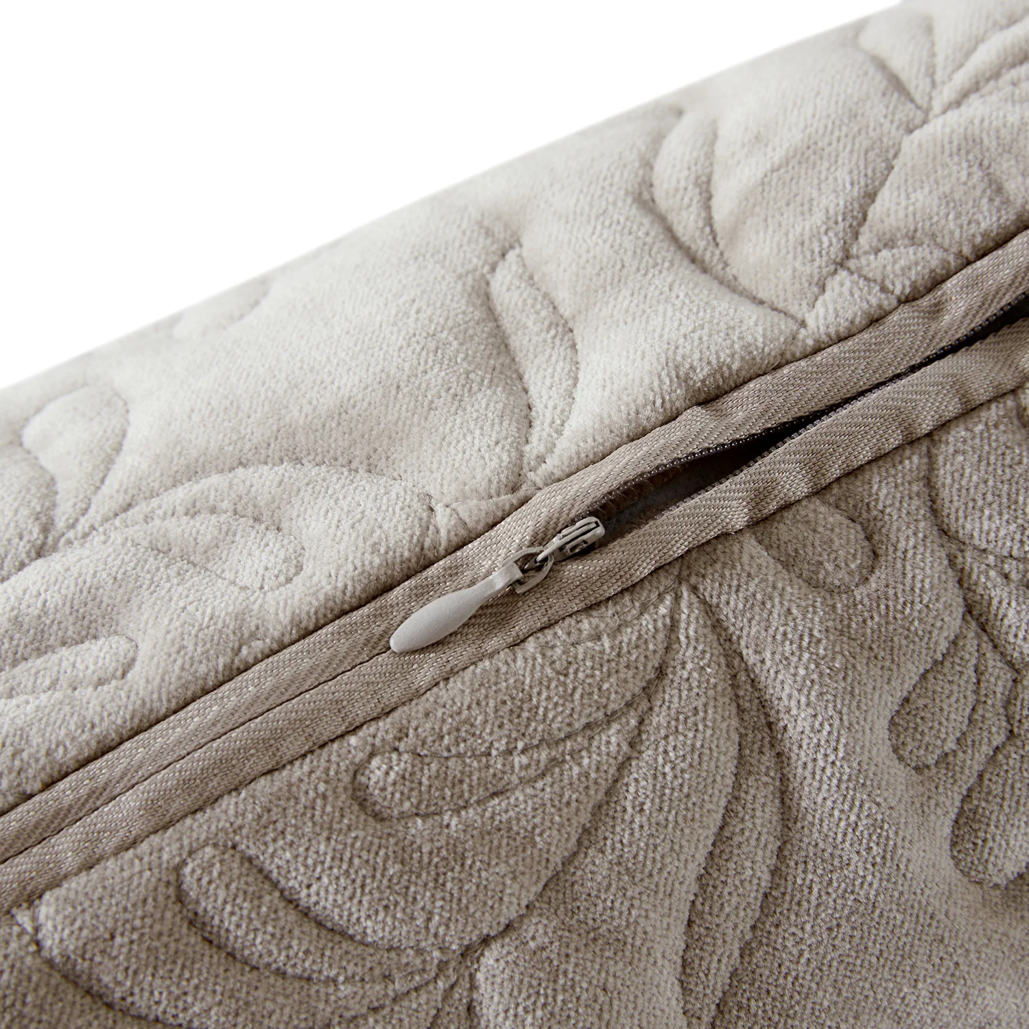 Maison Taupe Floral Quilted Cotton Velvet Cushion - Image 4