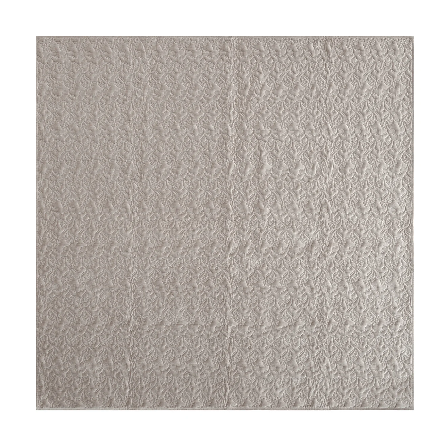 Maison Taupe Floral Quilted Cotton Velvet Bedspread - Image 3