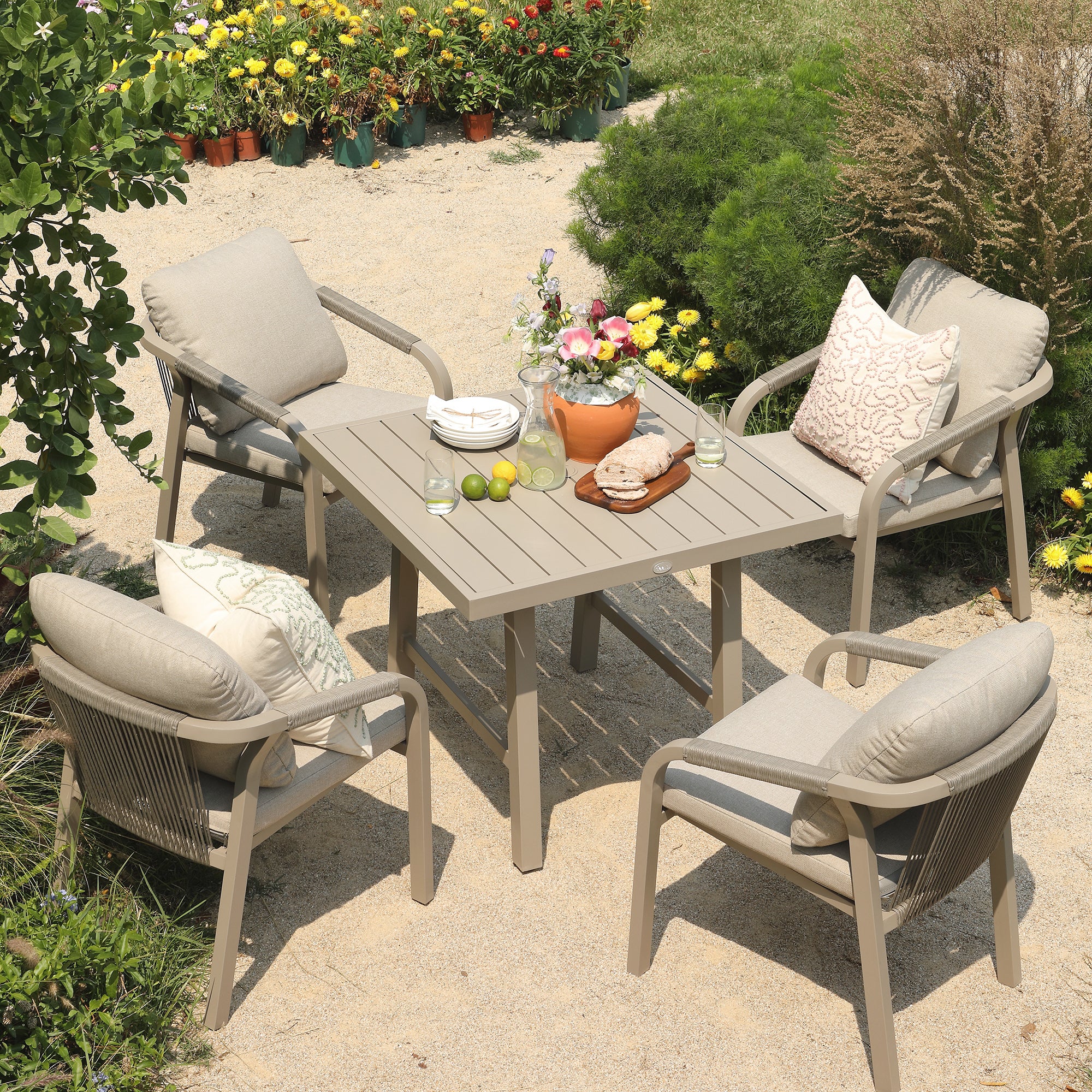 Manresa Rope 4-Seater Square Dining Set, Taupe and Beige - Image 2