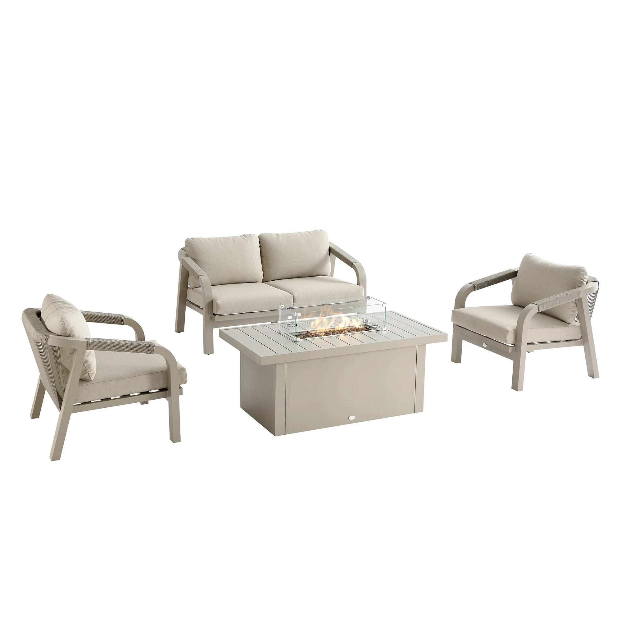 Manresa Rope 5-Seater Firepit Sofa Set, Taupe and Beige - Image 8