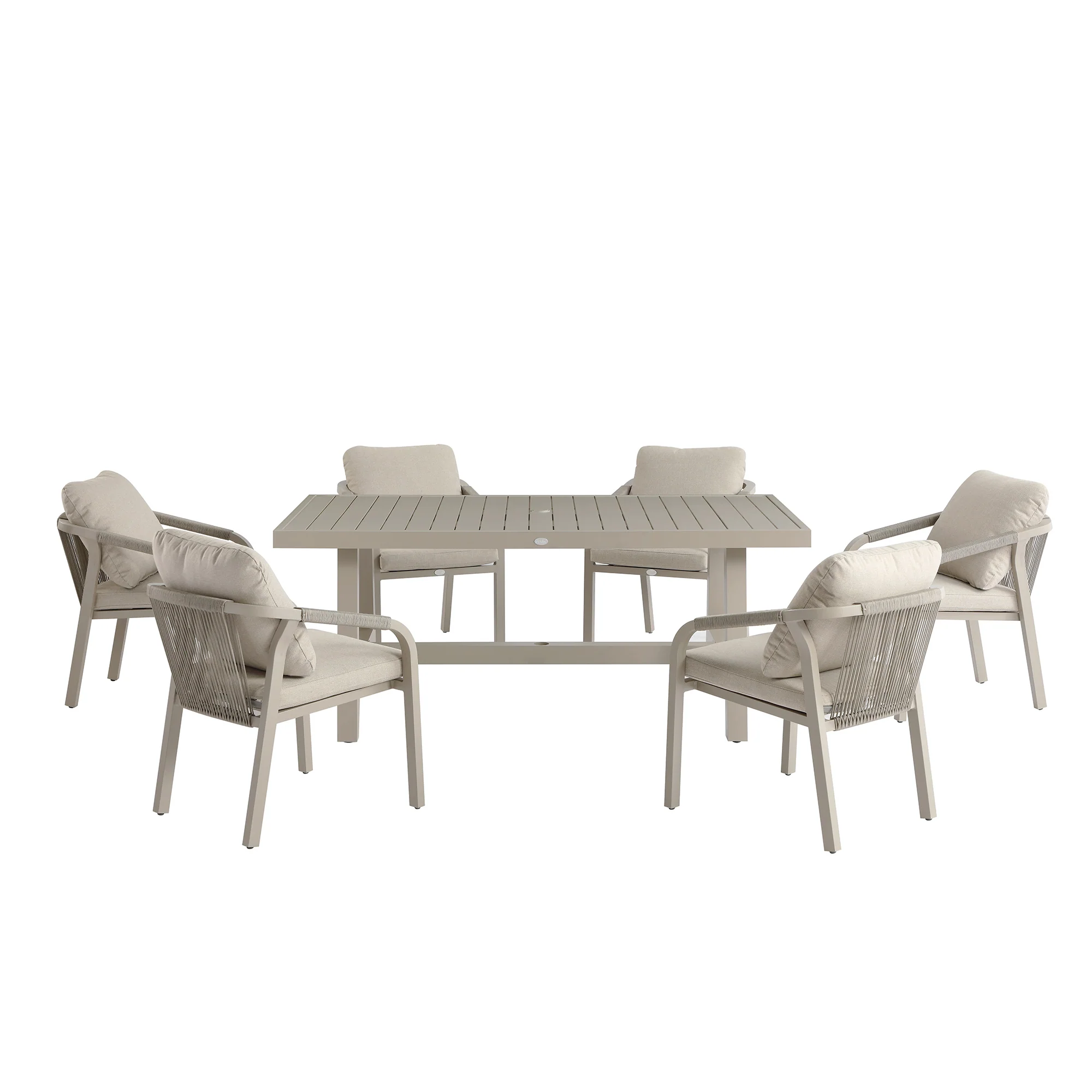 Manresa Rope 6-Seater Rectangular Dining Set, Taupe and Beige - Image 10