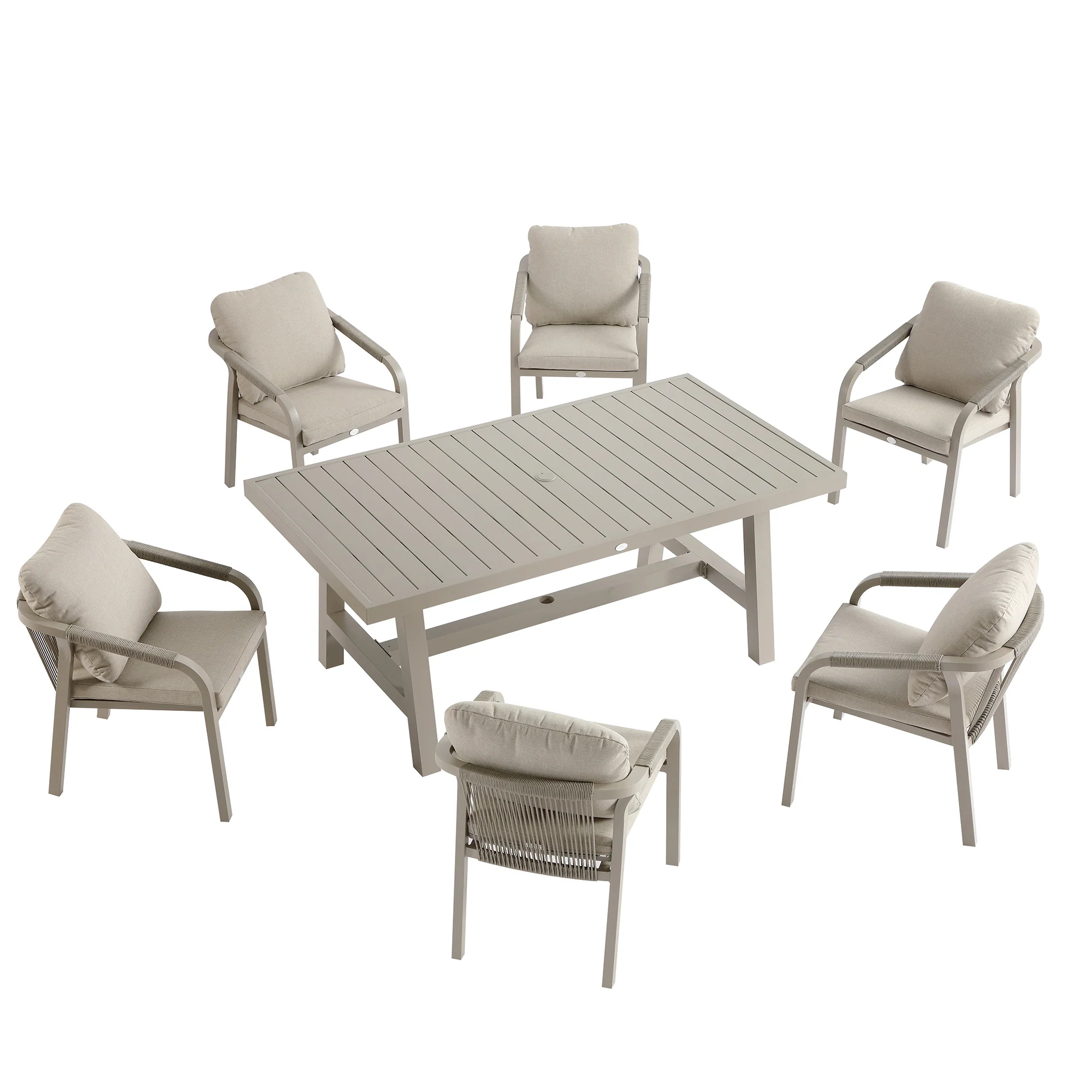 Manresa Rope 6-Seater Rectangular Dining Set, Taupe and Beige - Image 11