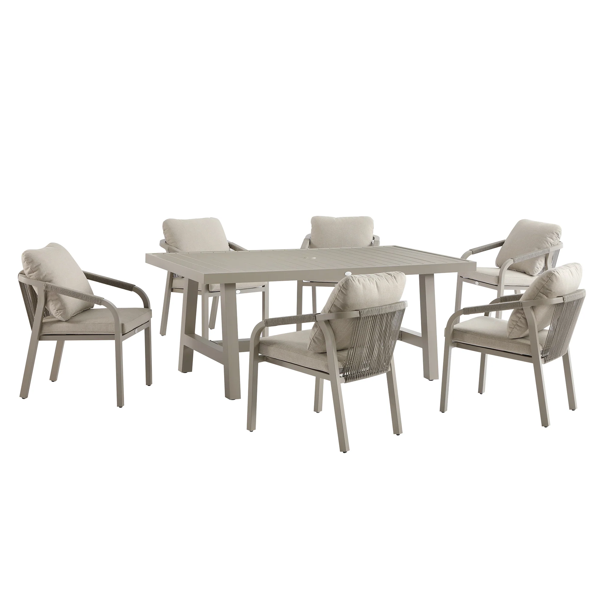 Manresa Rope 6-Seater Rectangular Dining Set, Taupe and Beige - Image 13