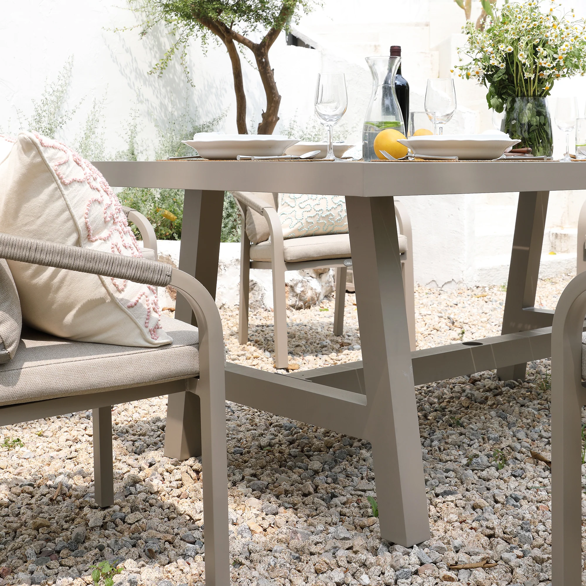 Manresa Rope 6-Seater Rectangular Dining Set, Taupe and Beige - Image 6