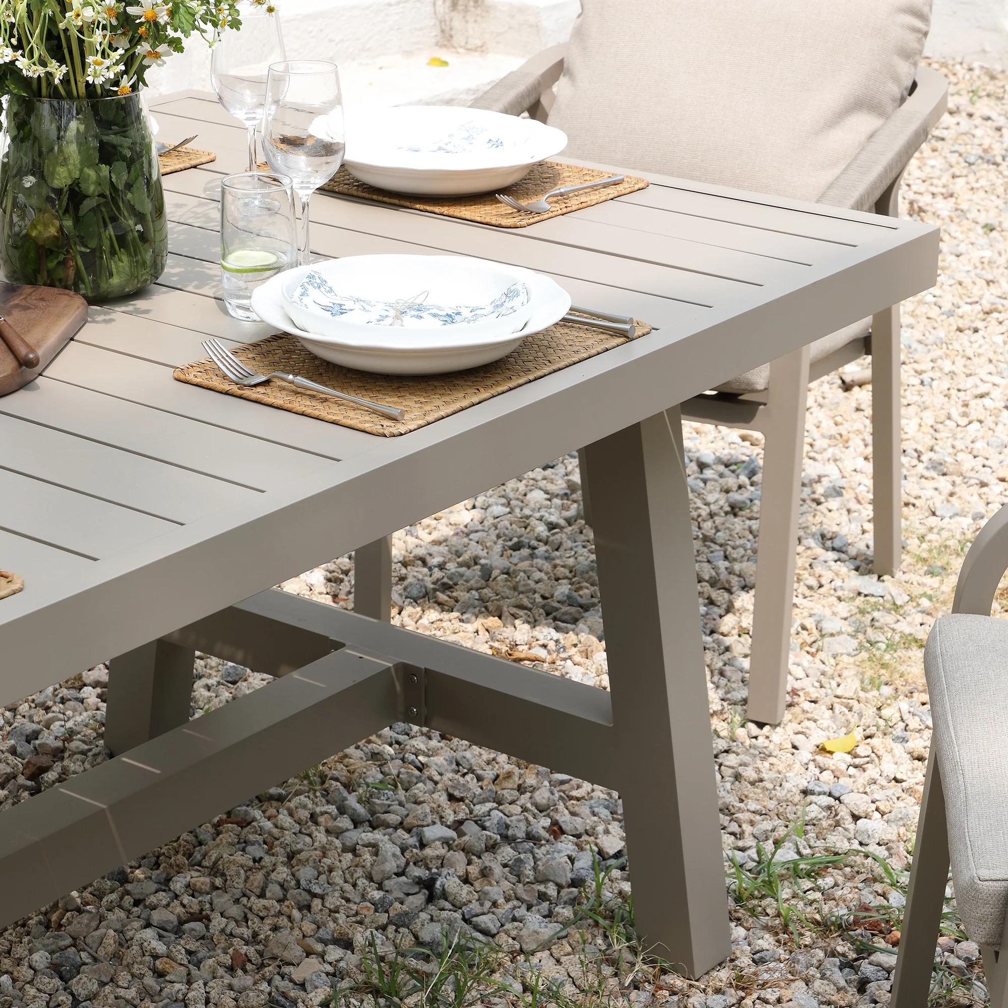 Manresa Rope 6-Seater Rectangular Dining Set, Taupe and Beige - Image 9