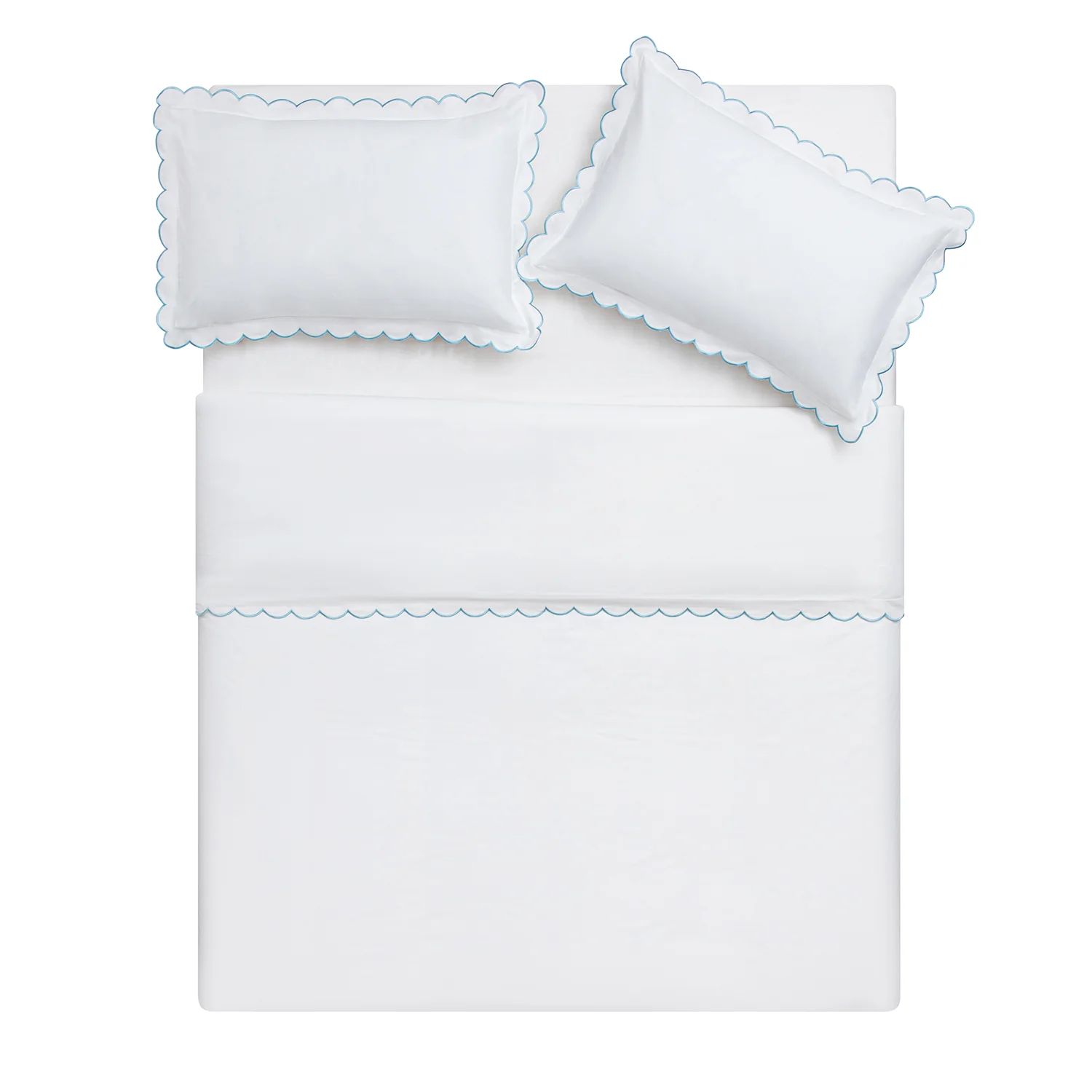Margot Bluebell Blue Embroidered Scallop 300 Thread Count Cotton Percale Duvet Set - Image 2