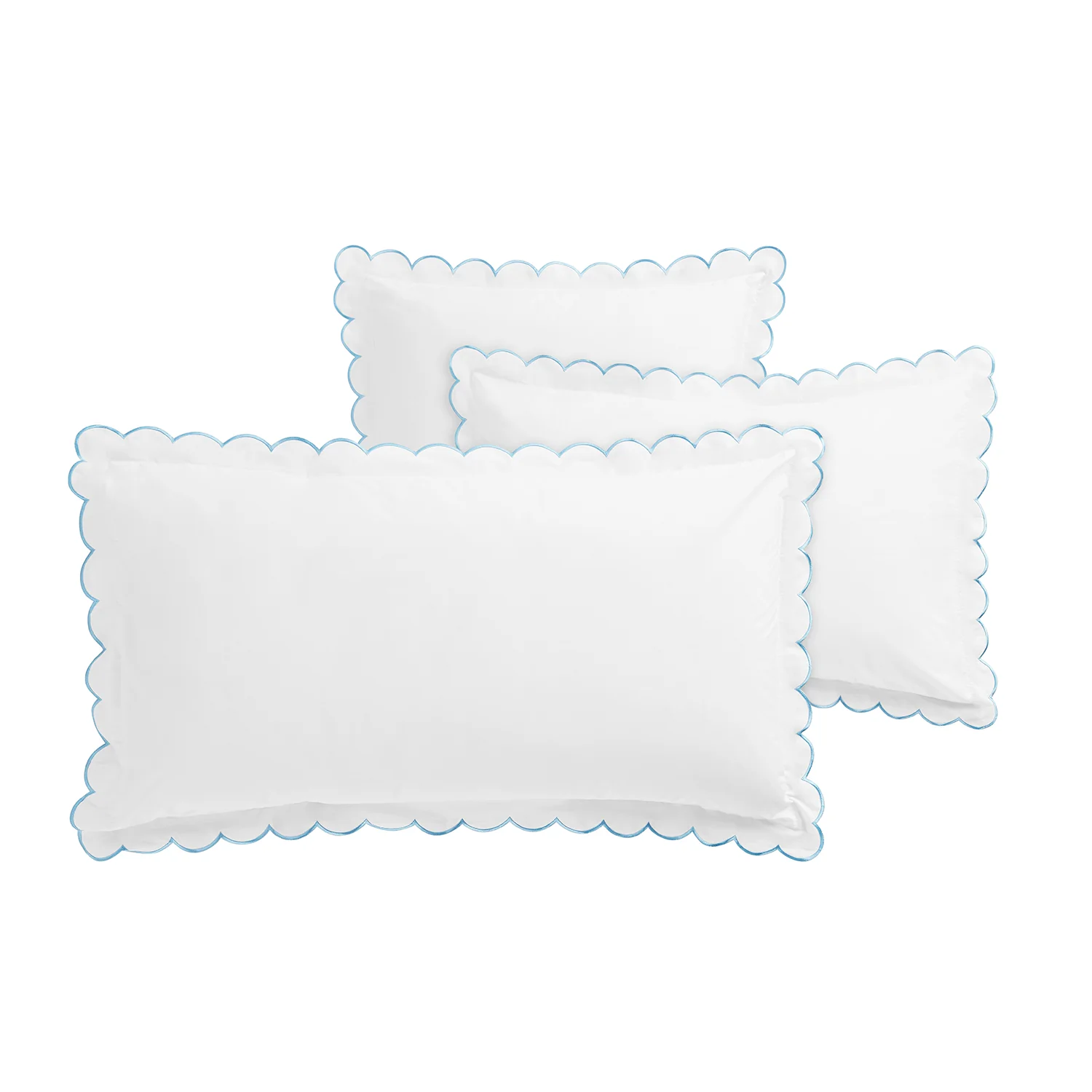 Margot Bluebell Blue Embroidered Scallop 300 Thread Count Cotton Percale Pillowcases - Pair - Image 2