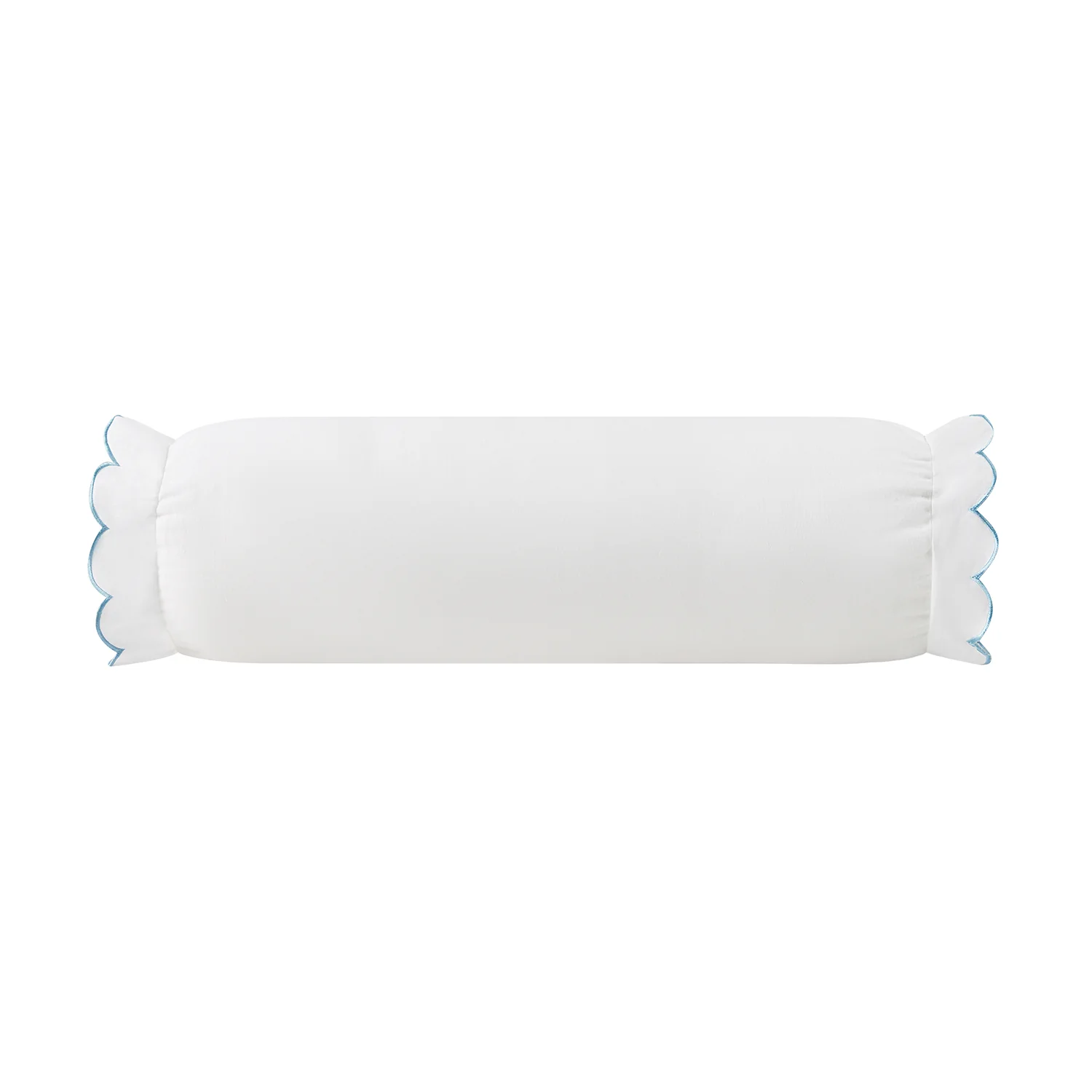 Margot Bluebell Blue Scallop Linen Blend Bolster Cushion - Image 2