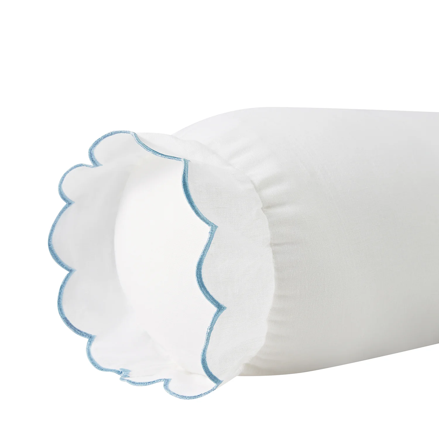 Margot Bluebell Blue Scallop Linen Blend Bolster Cushion - Image 3