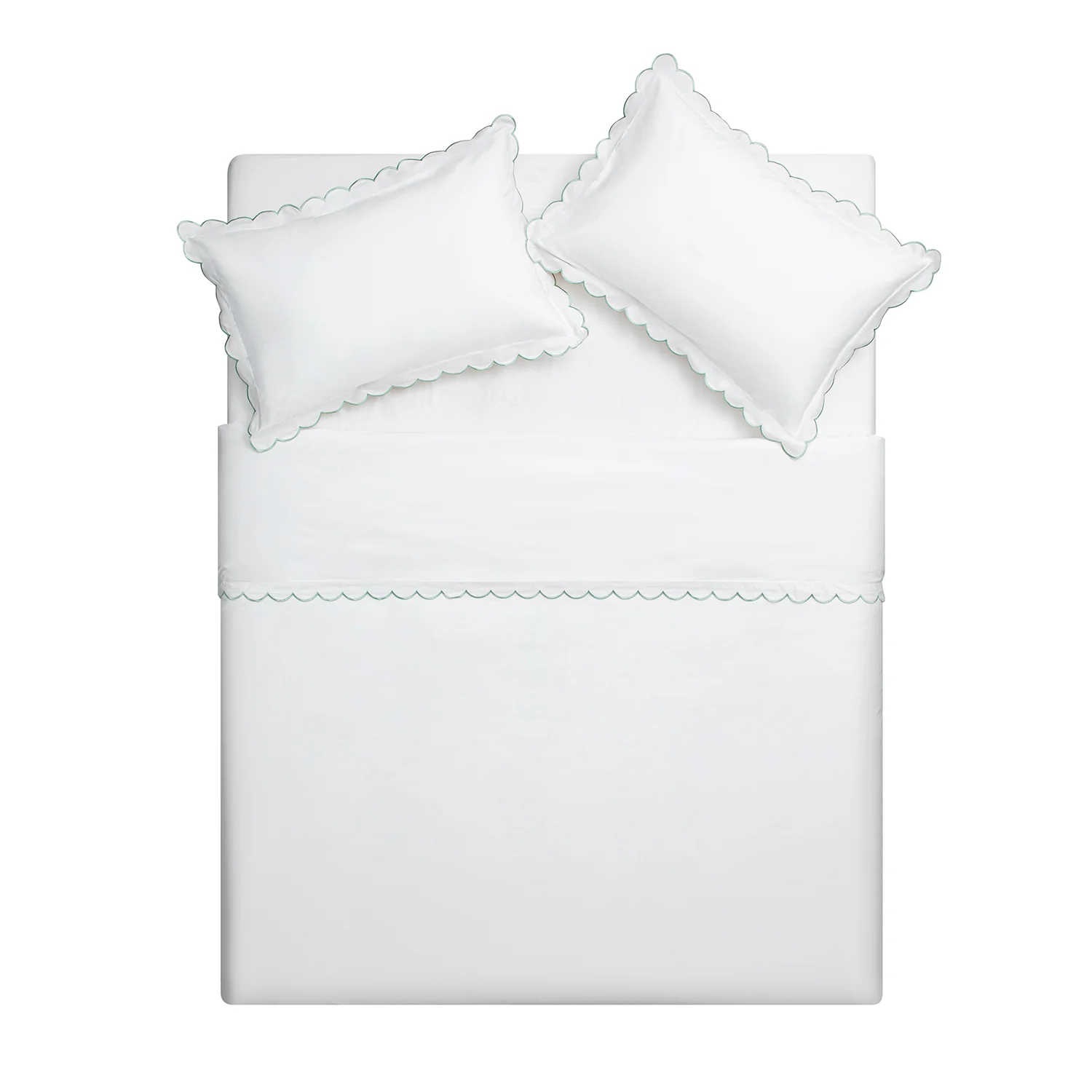 Margot Pistachio Green Embroidered Scallop 300 Thread Count Cotton Percale Duvet Set - Image 4