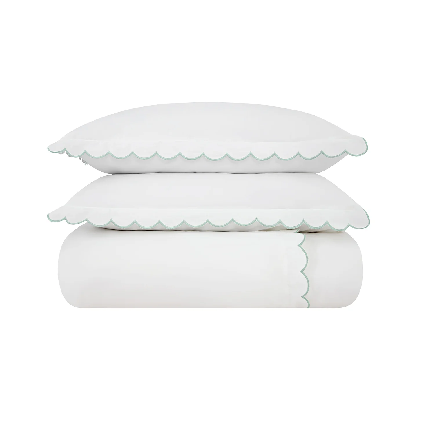 Margot Pistachio Green Embroidered Scallop 300 Thread Count Cotton Percale Duvet Set - Image 5